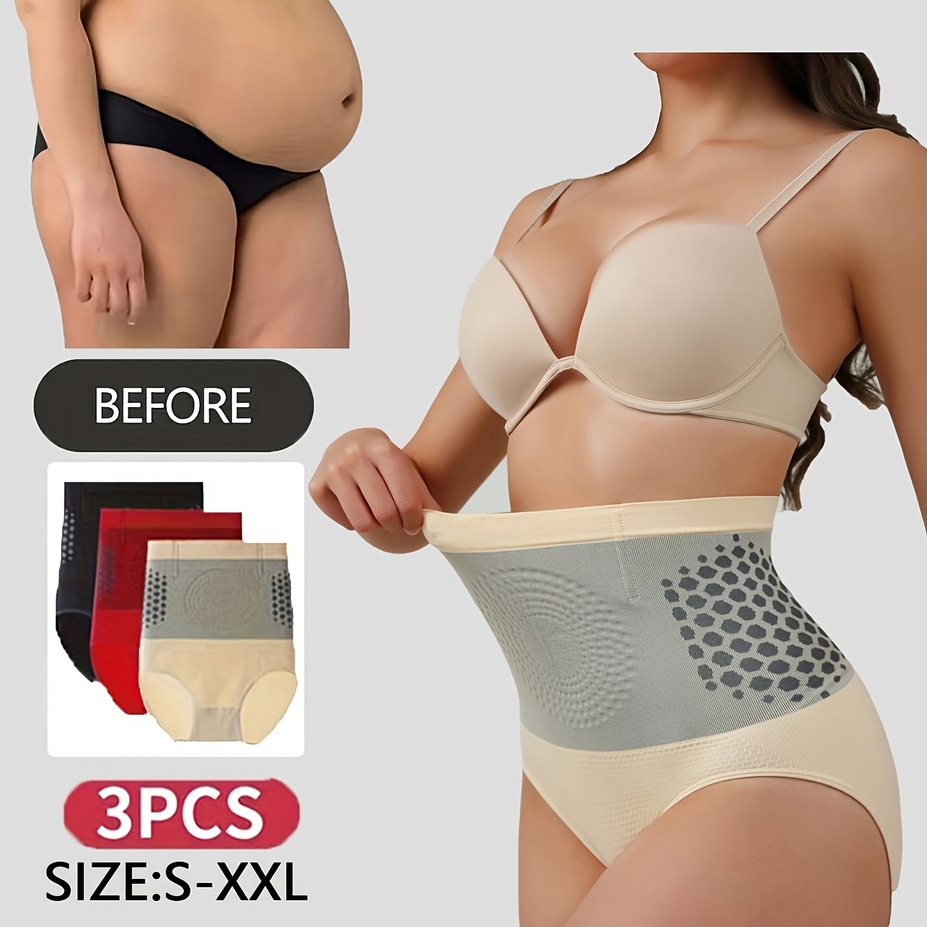Image of 3pcs High Waisted Tummy Shaping Hip Lifting Women's Panties, Hip Lifting Tummy Tucking Leggings For Fitness, Running, Body Shaping And Exercise