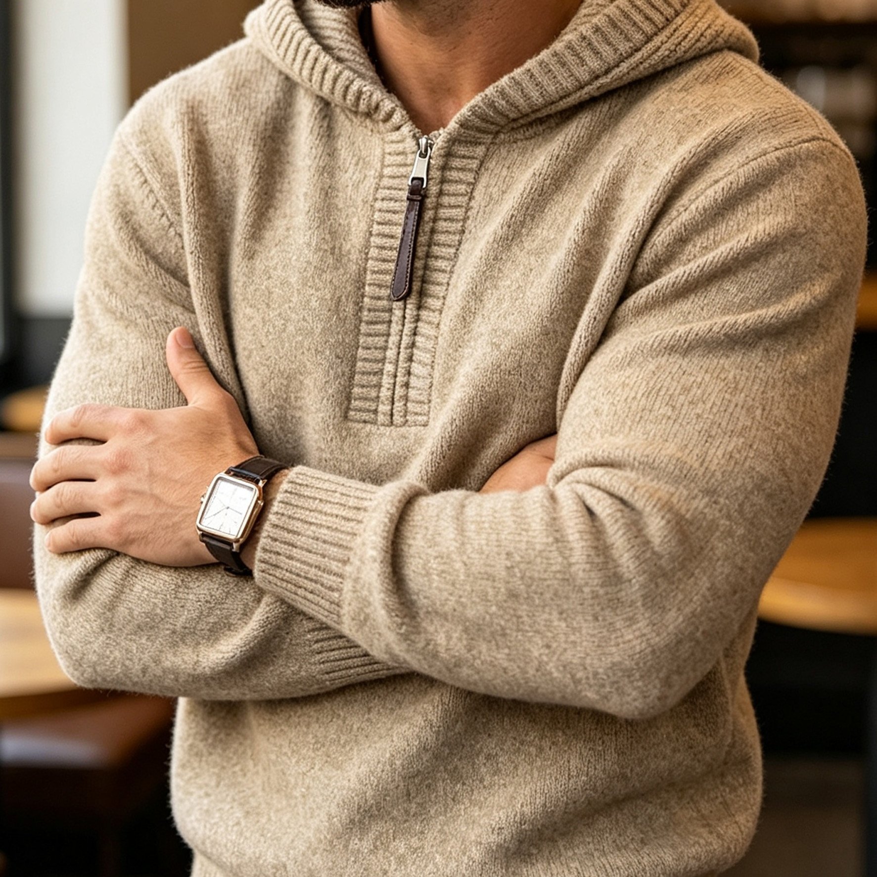 TEMU Pull à capuche et demi-zippeur pour homme, 1 pièce, coupe , épaissie, convient pour , et l'hiver, manches à emmanchures tombantes