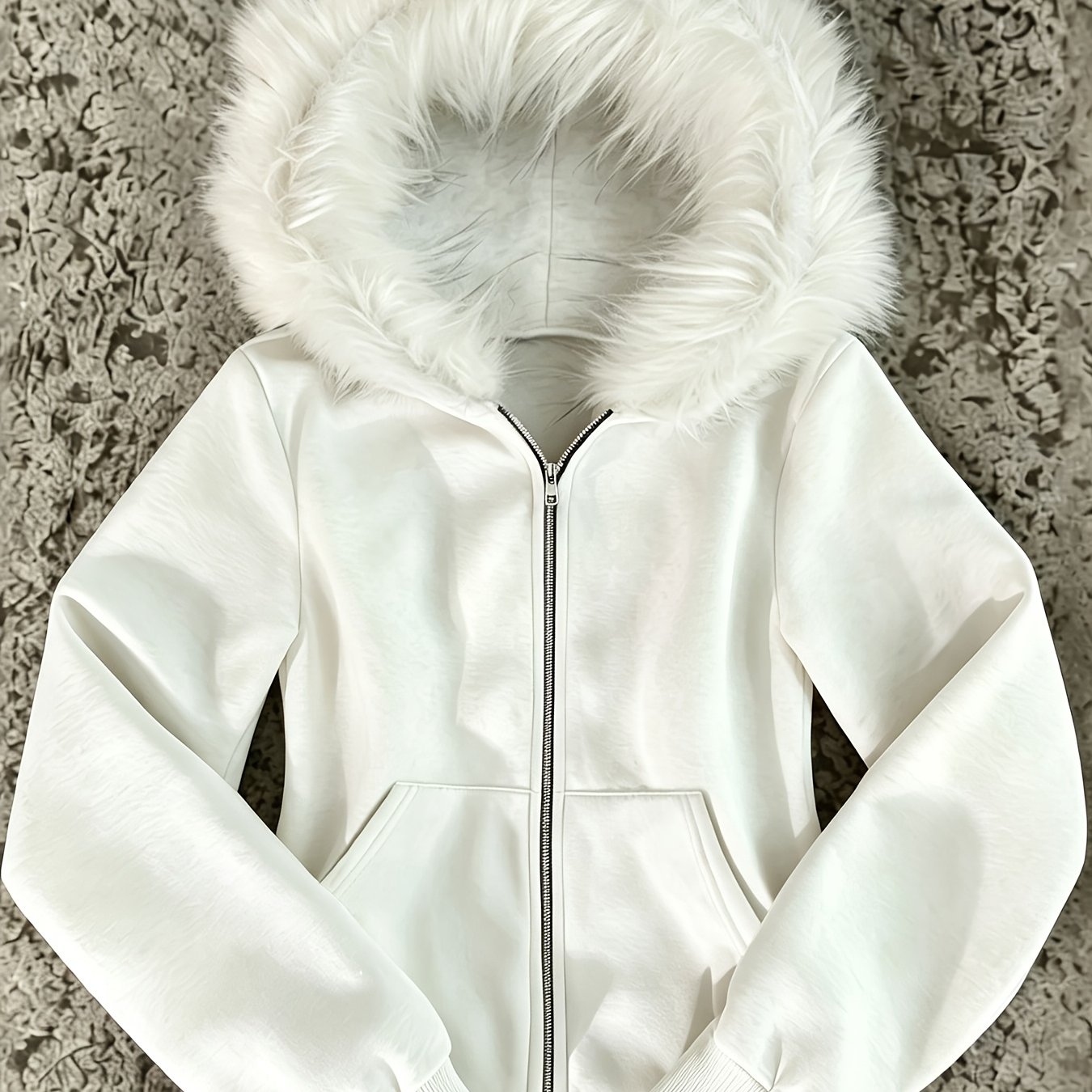 TEMU Women's Long Sleeve Plush Hooded Drawstring Sweatshirt Cardigan Top