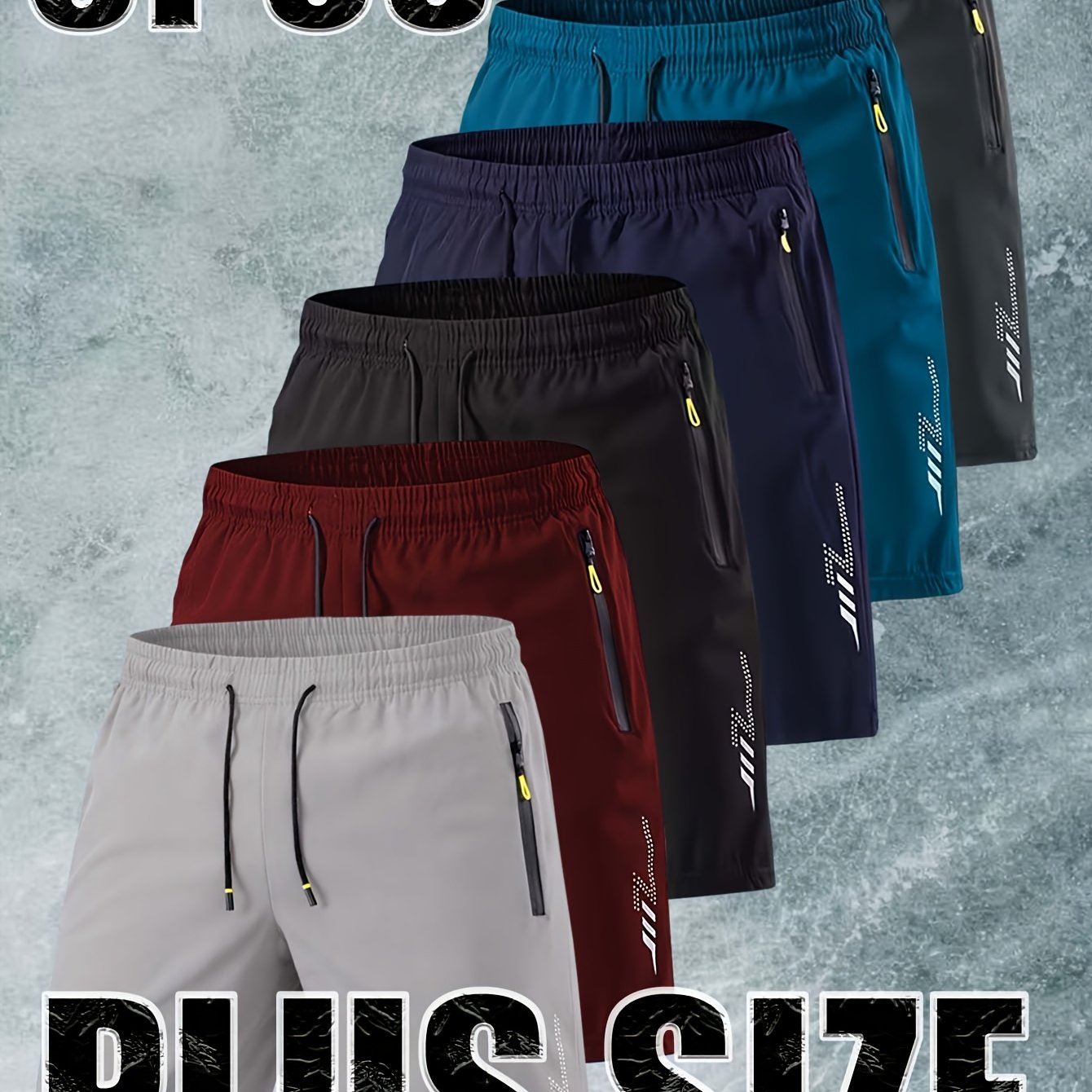TEMU 6pcs Set, Men's Casual Sport Shorts, Extra Large Size, Geometric Pattern Print, Double Side Zipper Pockets, Extra Large, Suitable For Outdoor