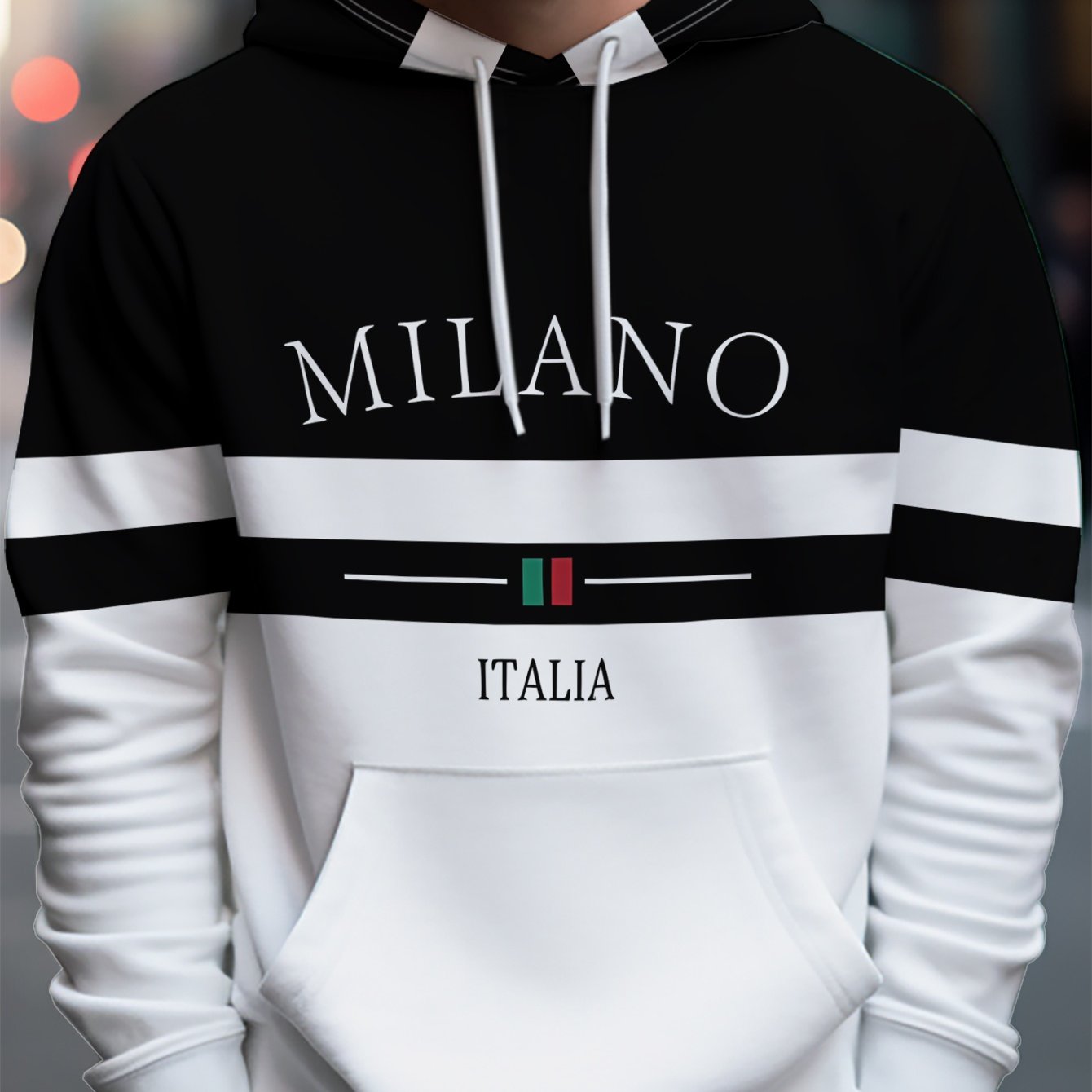 TEMU Spring And Autumn Men's Casual Hooded Pullover, Italia Print Trendy All-match Loose Sweatshirt