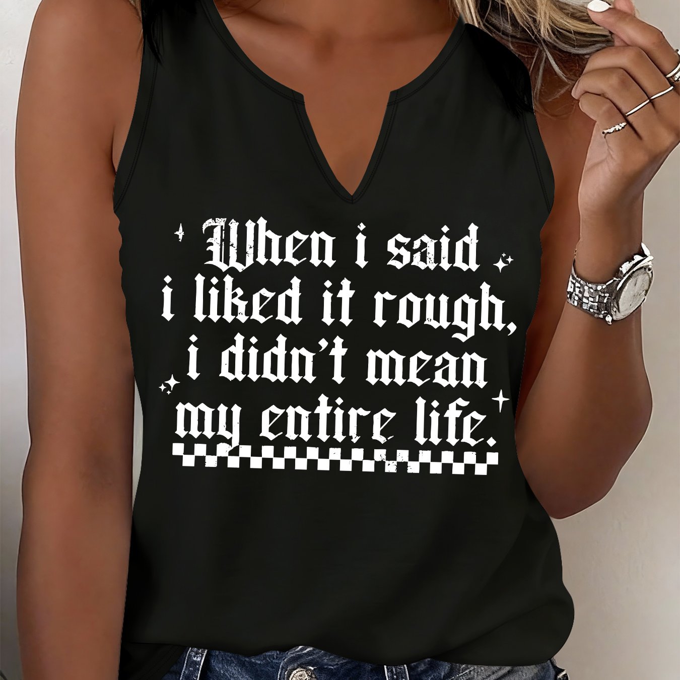 TEMU (052#) Women's Fashion Refreshing Tank Top, Fun Text Print Sleeveless Vest, Casual -neck Top, Comfortable And Breathable