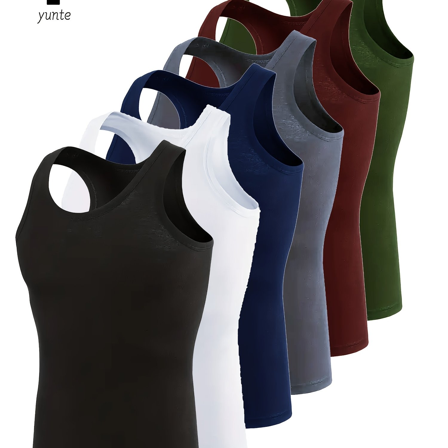 E-shop 6er-Set Herren Sport-Tanktops in , Marine, Grau, Kastanienbraun, Armeegrün - Atmungsaktive, Schnelltrocknende Polyester Ärmellose Shirts für