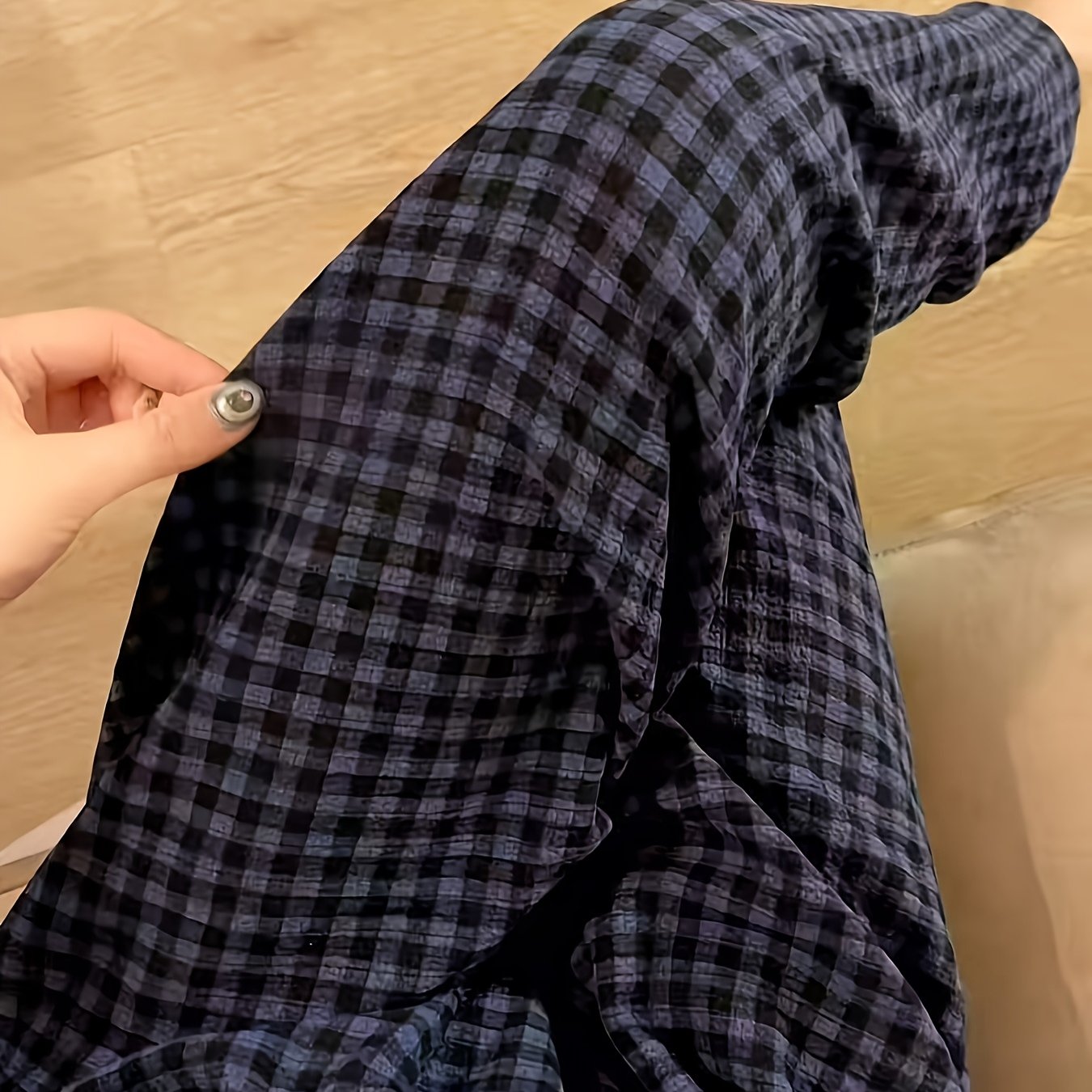 TEMU Pantalon long à carreaux pour femme, vêtement d'extérieur décontracté et confortable, tailles européennes/américaines