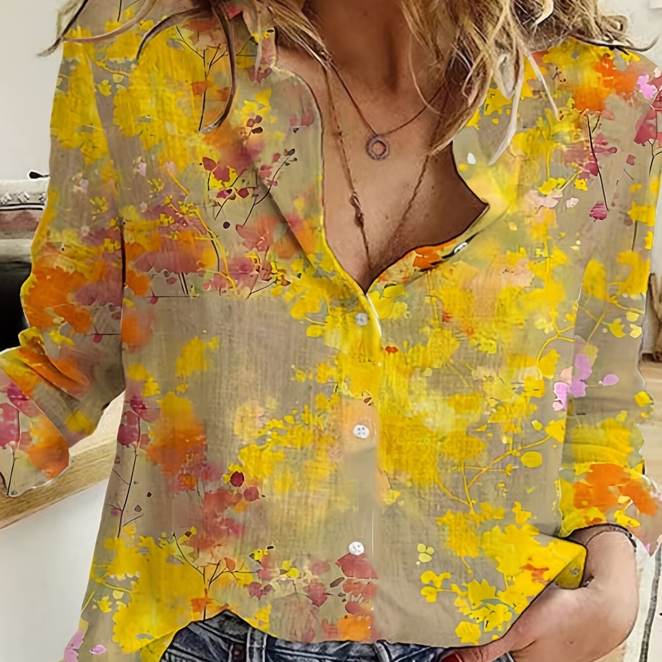 E-shop Stilvolles Damen-Tie-Dye-Print Langarmhemd mit Knopfleiste, Multicolor – Frühling Sommer Herbst Kollektion
