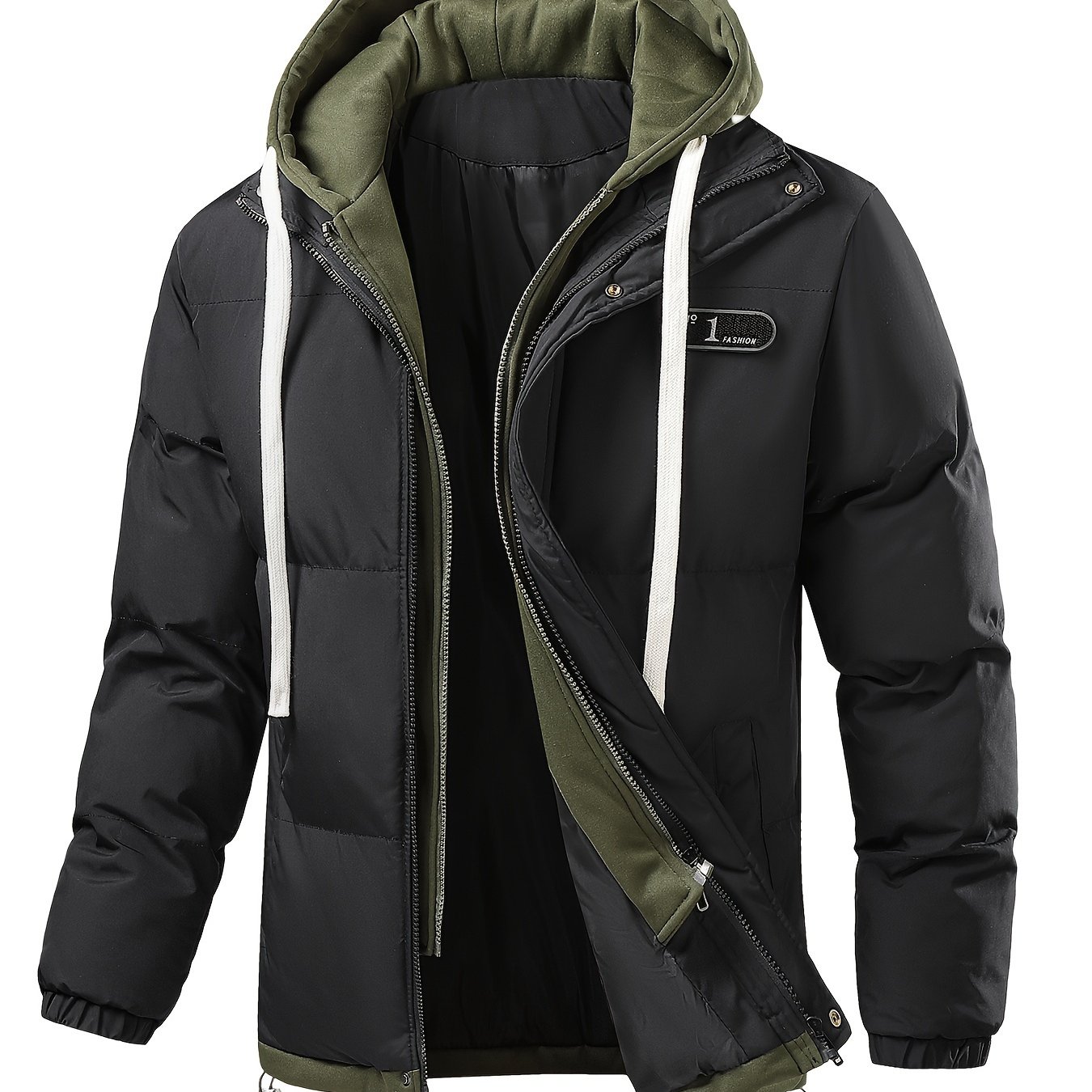 TEMU Padded Coat Men's Hooded 2-in-1 Look Thickened Warm Winter Streetwear Men's Jacket