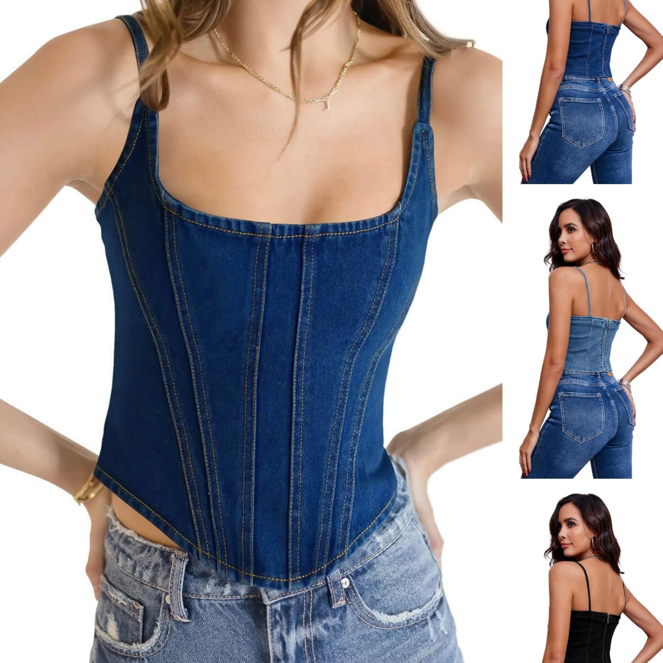 Women' Spring Summer Sleeveless Denim Vest Crop Tank Tops Spaghetti Straps Slim Fit Summer Cami Top