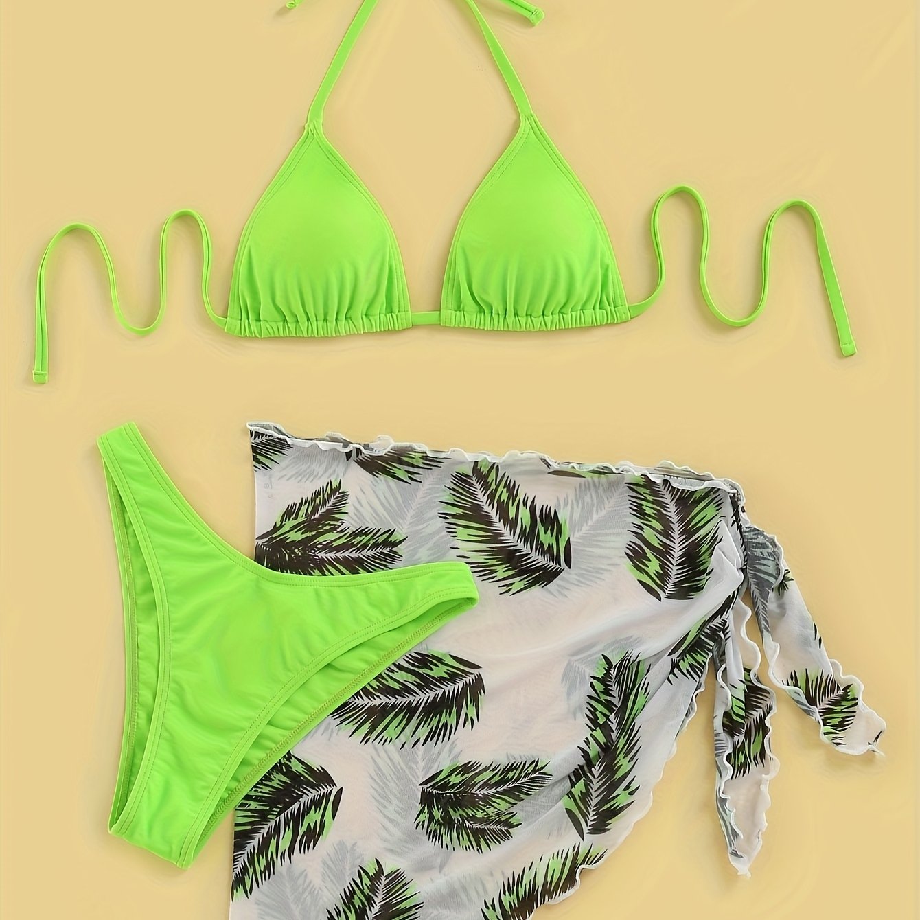TEMU Women's Fluorescent Green Bikini 3pcs Set