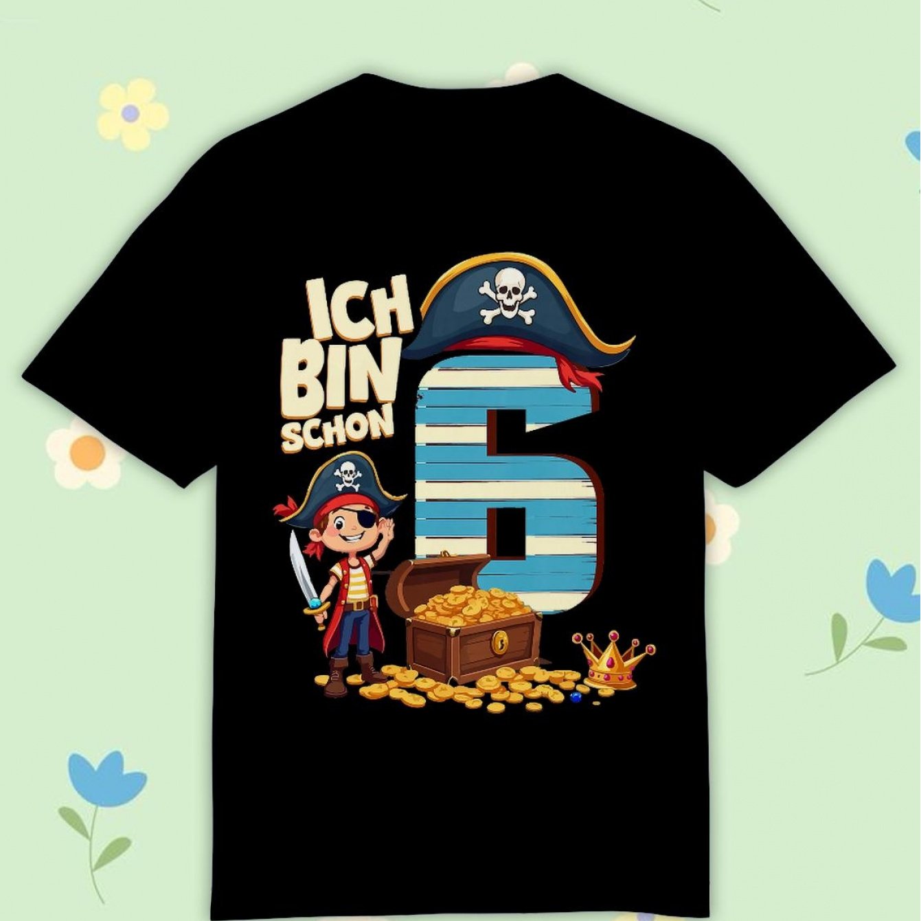 Image of Kids' 6th Birthday Pirate Decoration 6 Years Boy Outfit Pirate T-shirt Comfortable Casual Crew Neck Tee For Boys And Girls T Shirt, 200g