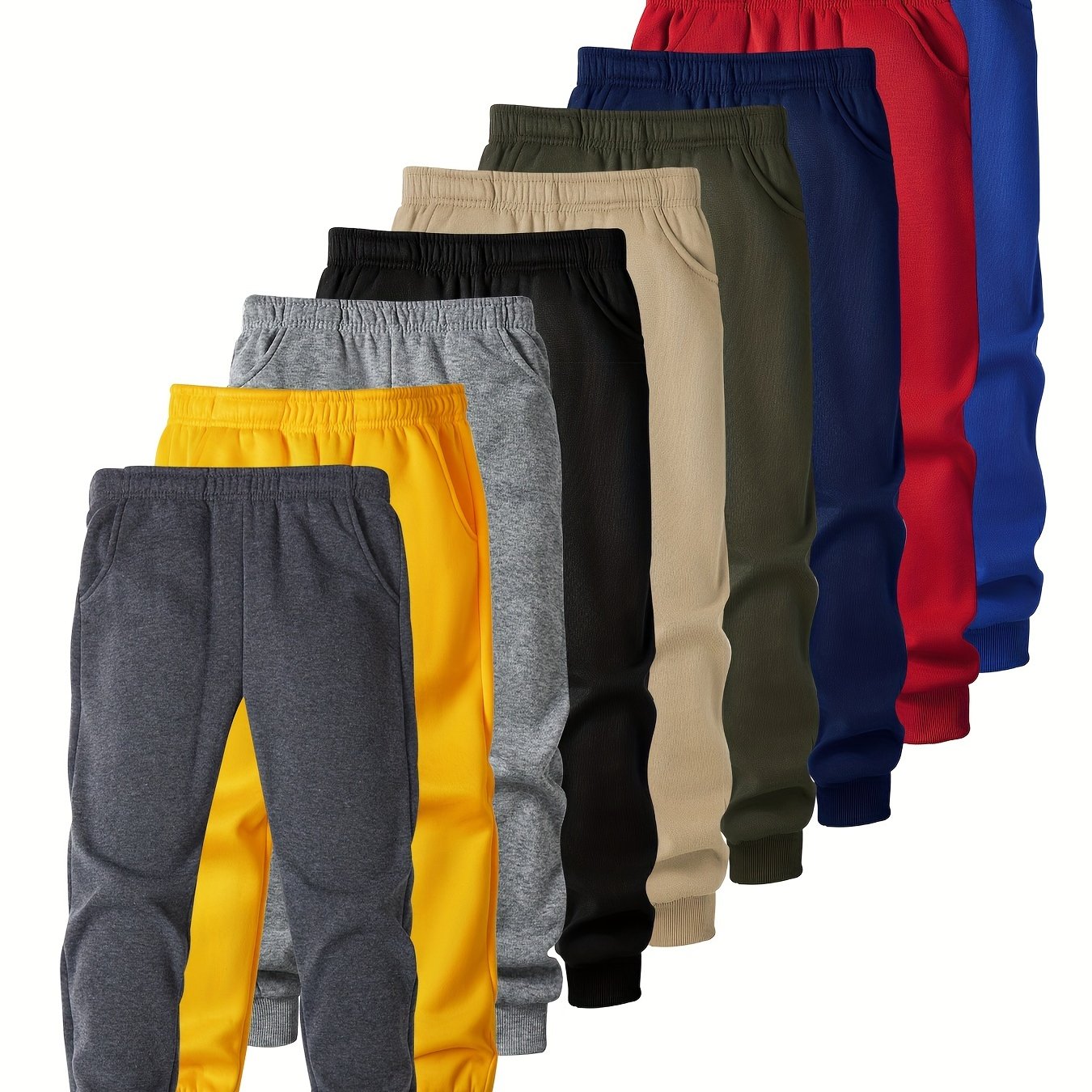 Image of Boys' Athletic Pants In A Pc Of 9, Featuring An Elastic Waistband And Pockets, Solid Color Casual Trousers For Spring And Autumn, For Outdoor, Christmas, Halloween