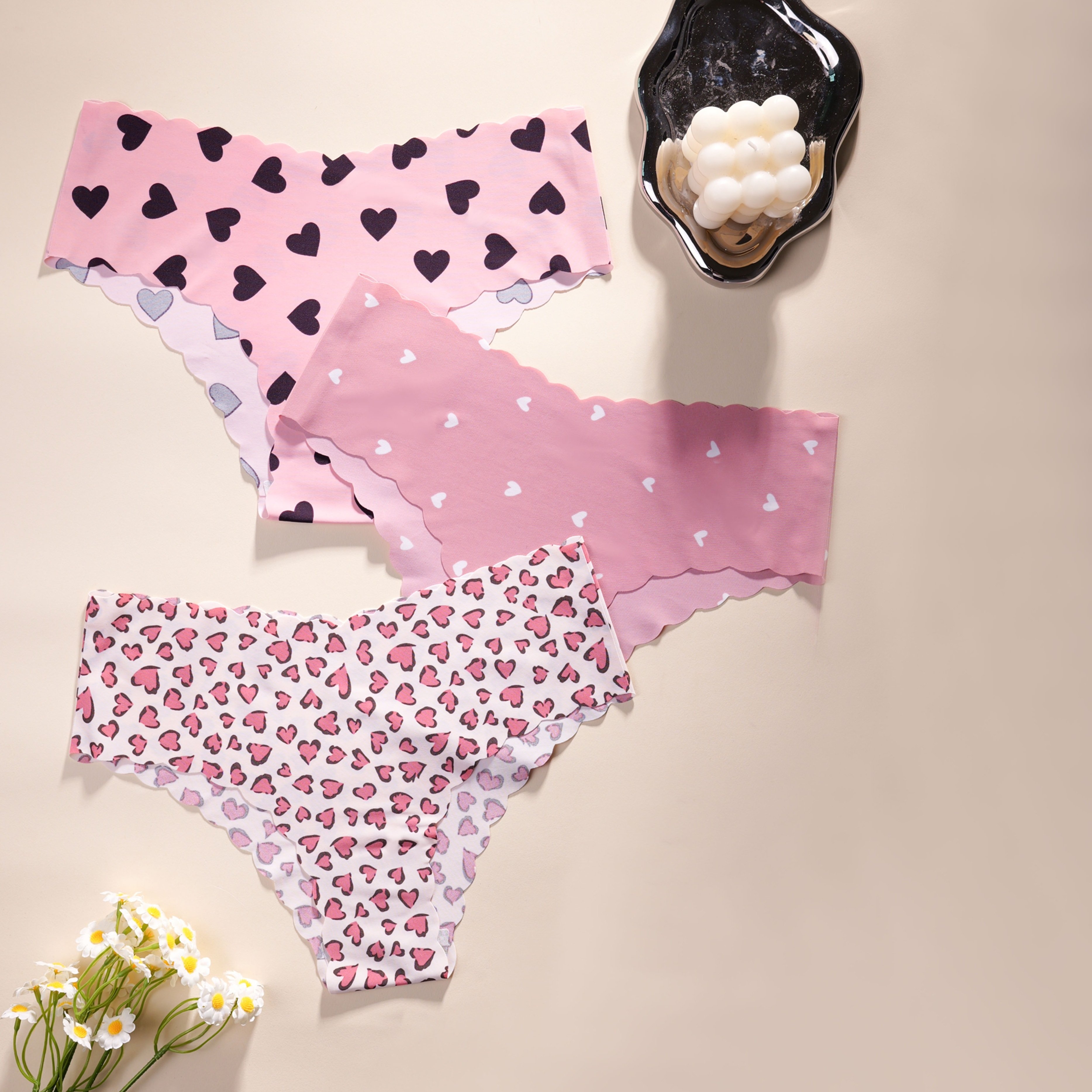 6pcs Set - Women' Panties Exquisite Heart-shaped Top Solid Color Women's Underwear One-piece Edge Breathable Soft Women's Underwear