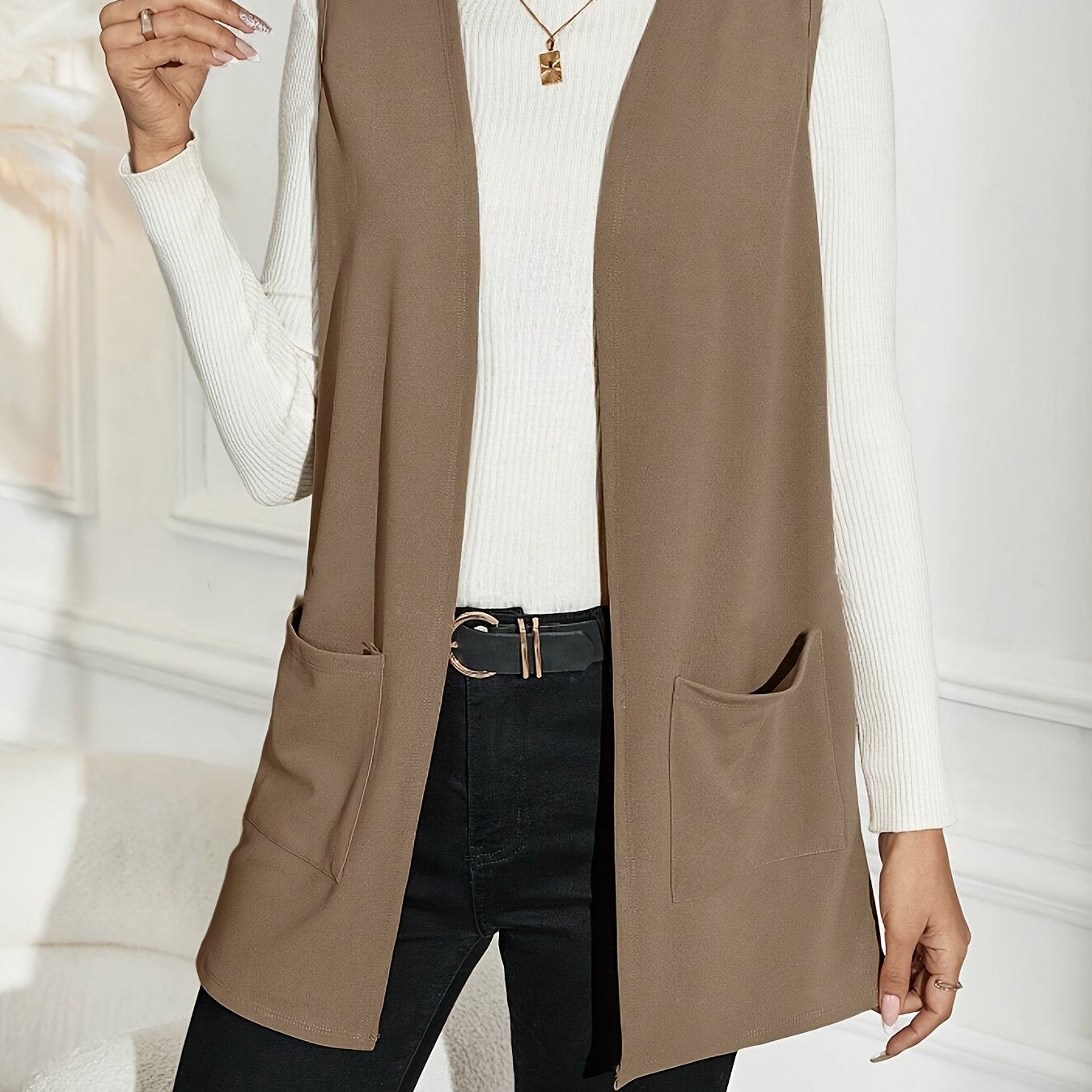 TEMU Women's Loose And Comfortable Regular Style Sleeveless Cardigan