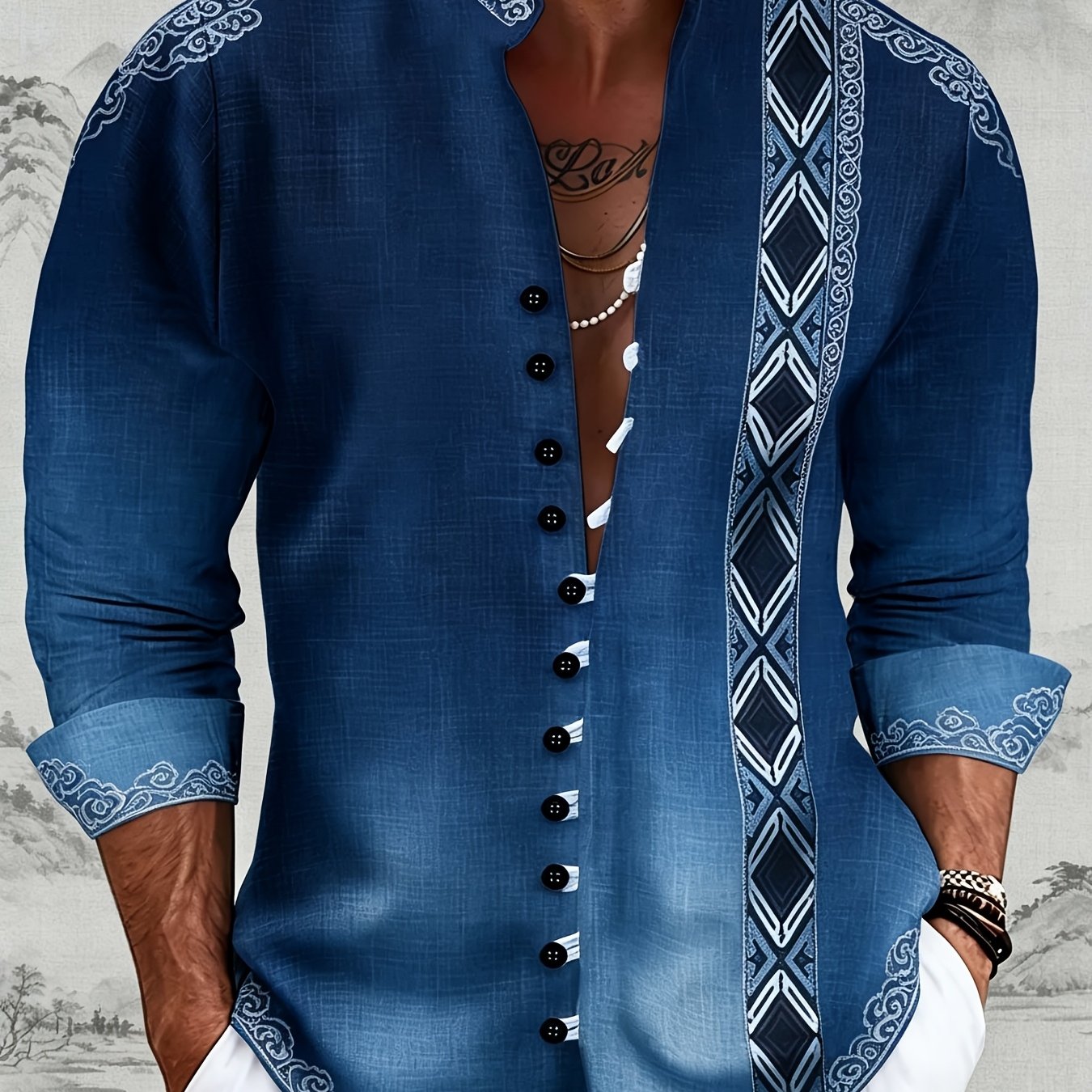 Men's Dress Shirts Oriental Ethnic Vintage Dragon Landscape Floral Print Lightweight Breathable Fabric Casual Bohemian Chic Tops For Daily Festival Events Father's Day Gift Summer Must-have