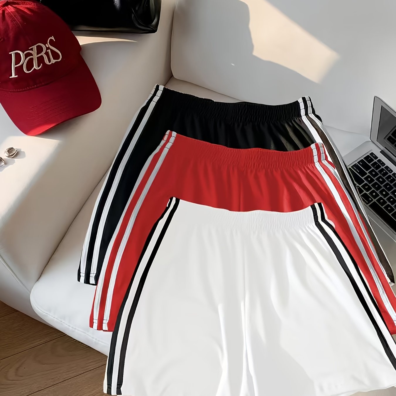 Women's Summer Comfortable Casual Shorts, Side Striped Charm, Collision 3-pack