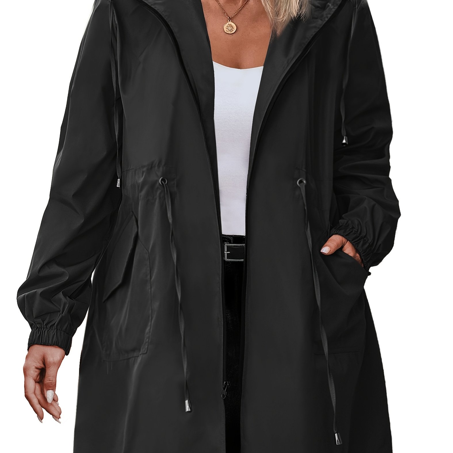 TEMU Plus Size, Plus-size Women's Lightweight Hooded Waist-cinching Jacket