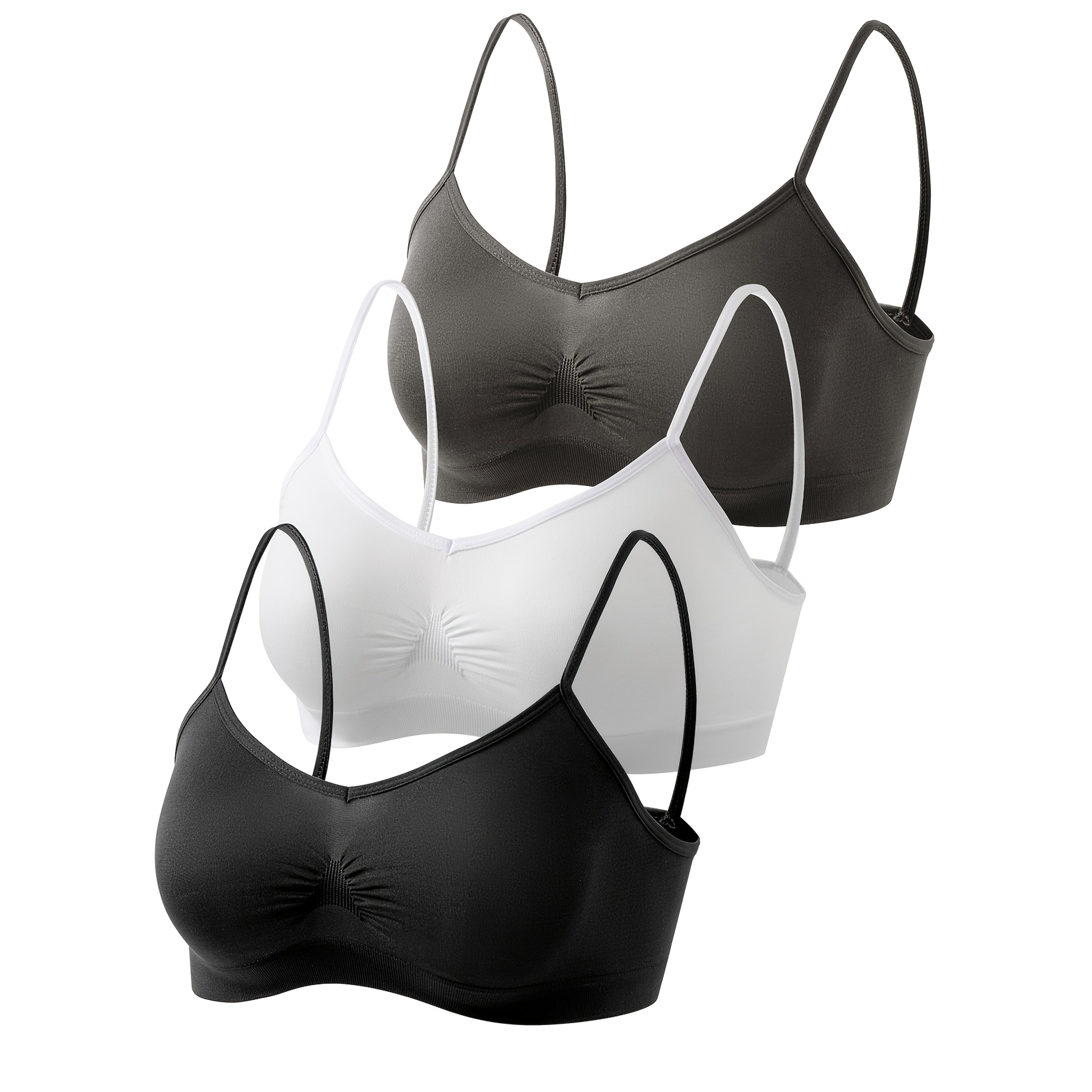 TEMU 3pcs Women' Casual Solid Color Bras, Soft Comfortable And Elastic