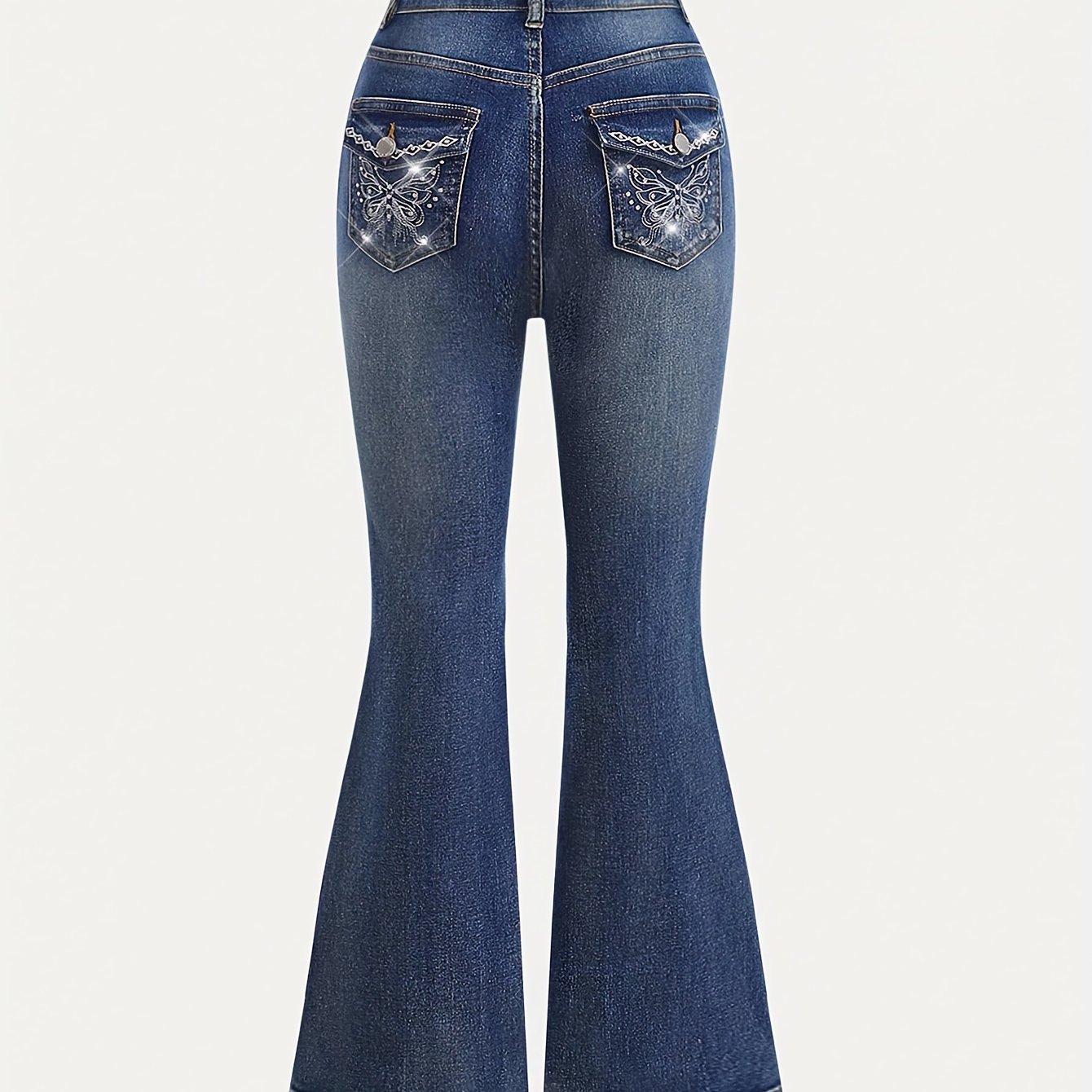 Teen Girl Fashion Y2k Denim Pants, Retro Rhinestone Embroidery Flared Denim Pants, Campus Outfits, Gifts For Girls, Styles, For Teenager