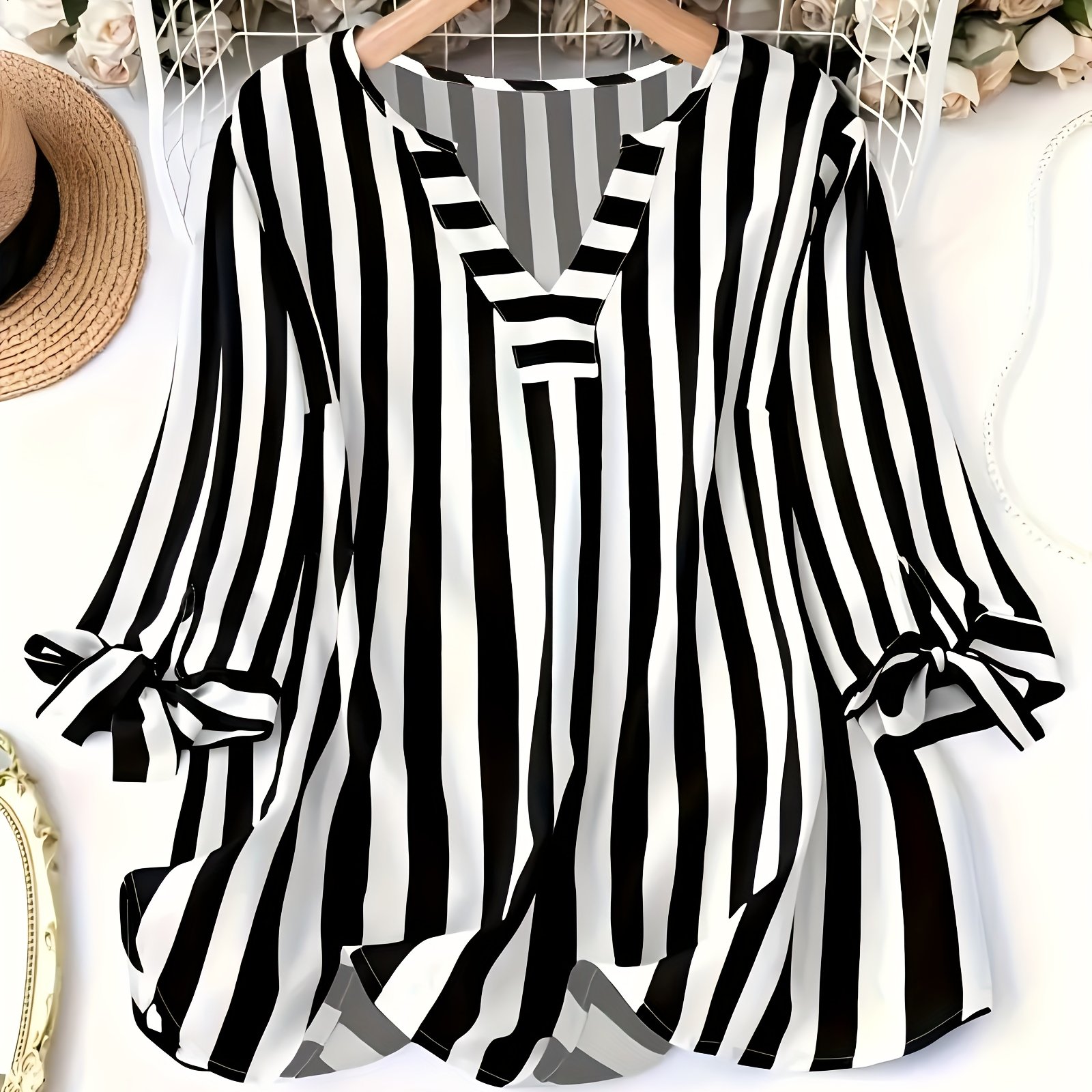 Elegant Black And White Striped Shirt