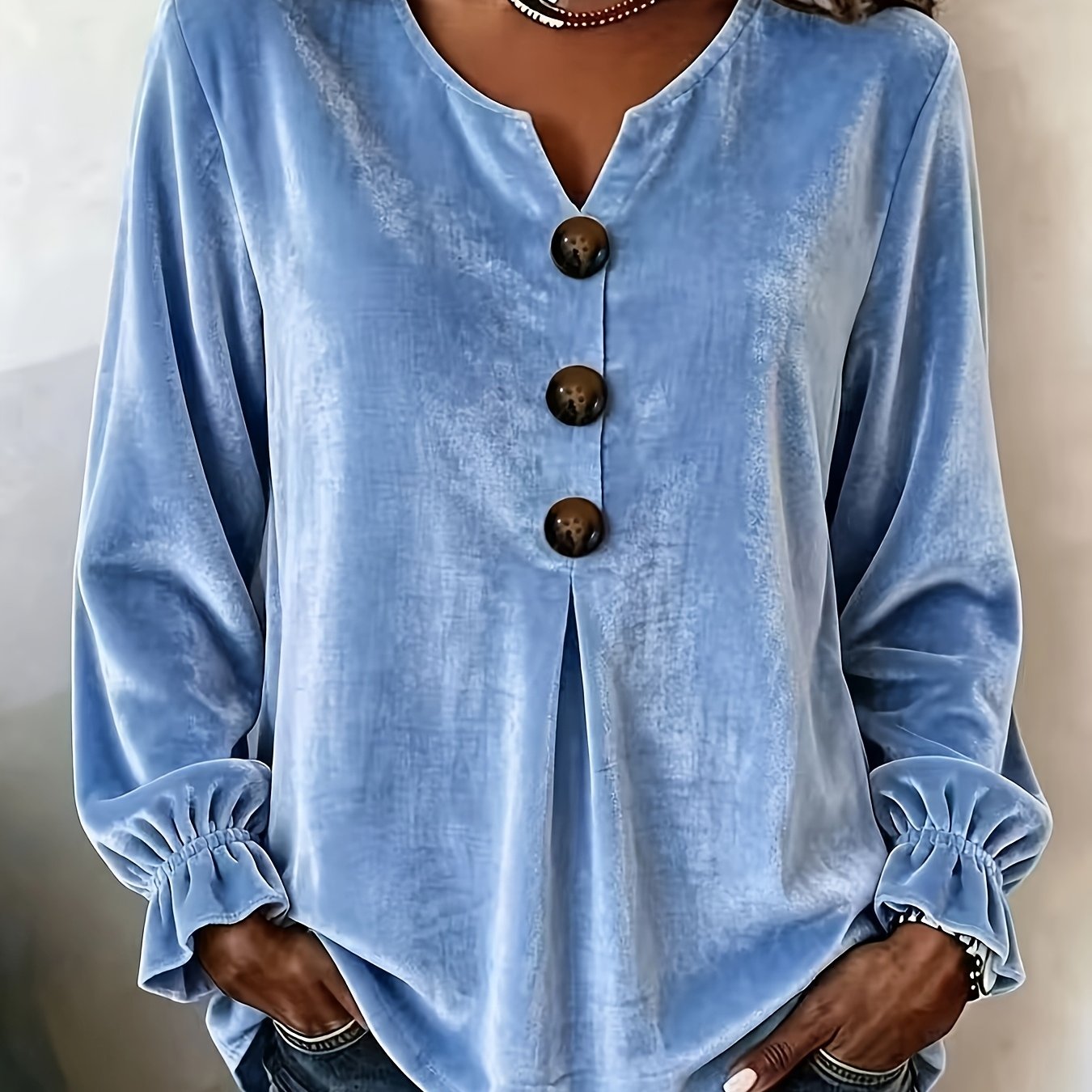 TEMU Plus Size, Simple Commuter Casual Versatile Velvet Top