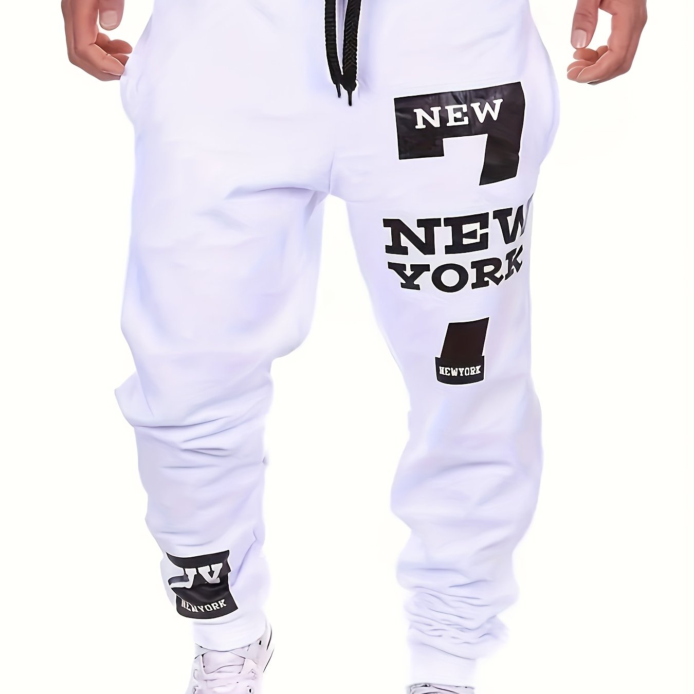 TEMU 2025 Men's Edition Solid Color Jogging Pants Featuring Dual Side Pockets And A Drawstring, Stylish Casual Trousers With '' Print, Ideal For