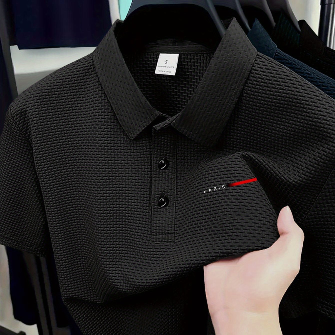 TEMU [new Fabric Top] Large Size Men' Men's Fabric Printed Shirt Pleated Indentation 's High-end Summer Sports And Casual Top | Short-sleeved Solid
