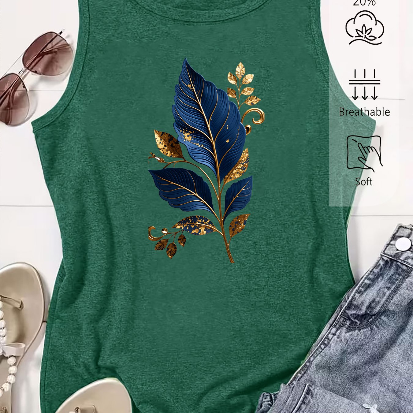 TEMU Women's Elegant Camisole, Leaf Style Loose Summer Top, Fashionable And Elegant Vacation Daily Versatile Retro Style Blouse -xxl