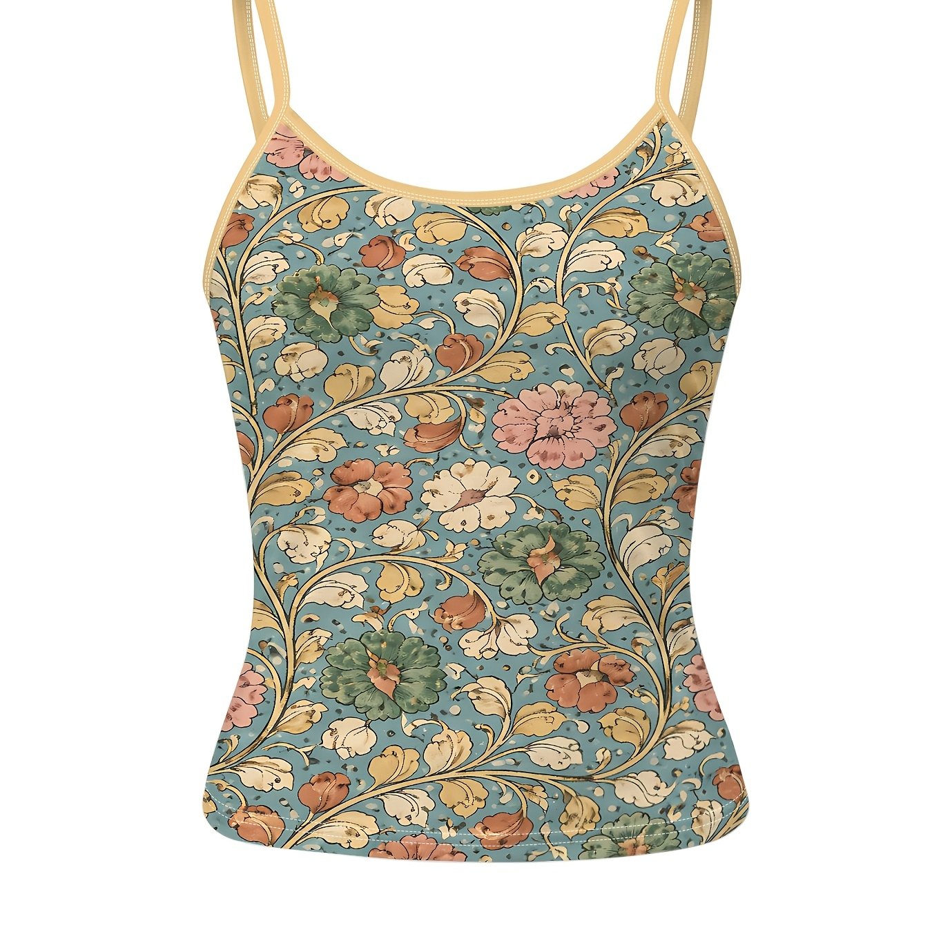 TEMU Retro Floral Print Camisole, Women's Slim-fit Summer Top, Comfortable And Breathable Elastic Fabric