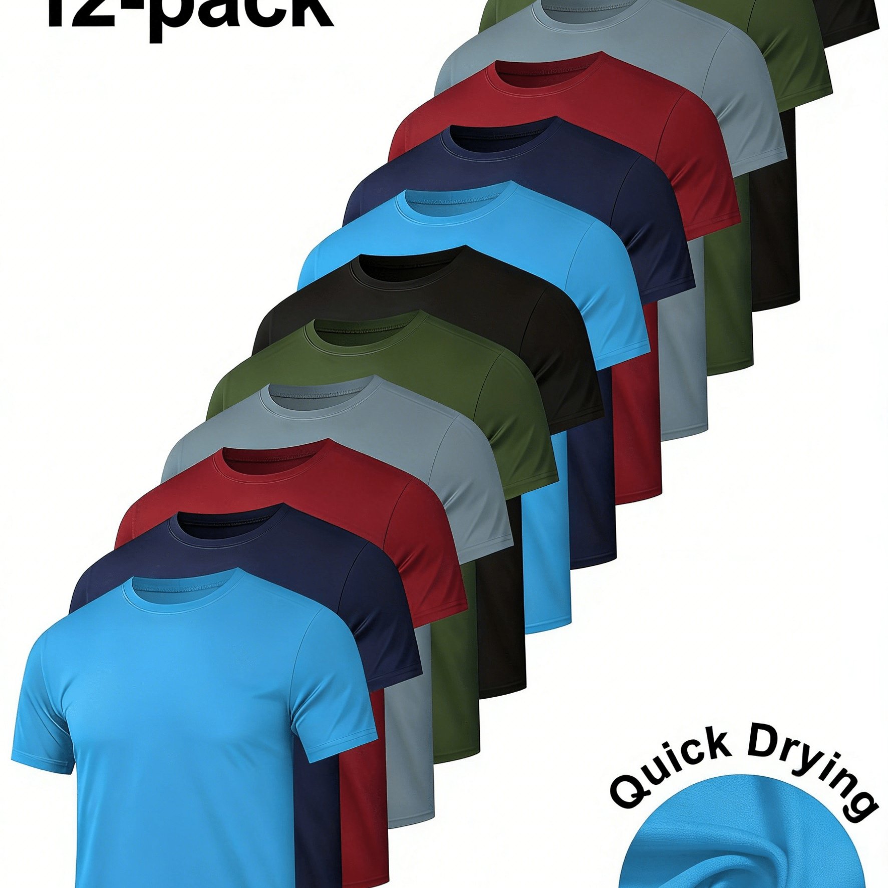TEMU 12-pack Men' Solid T-shirts, Breathable, Moisture-wicking, And Quick-drying Tops, Suitable For Running, Exercising, Outdoor Travel, Work, Beach,