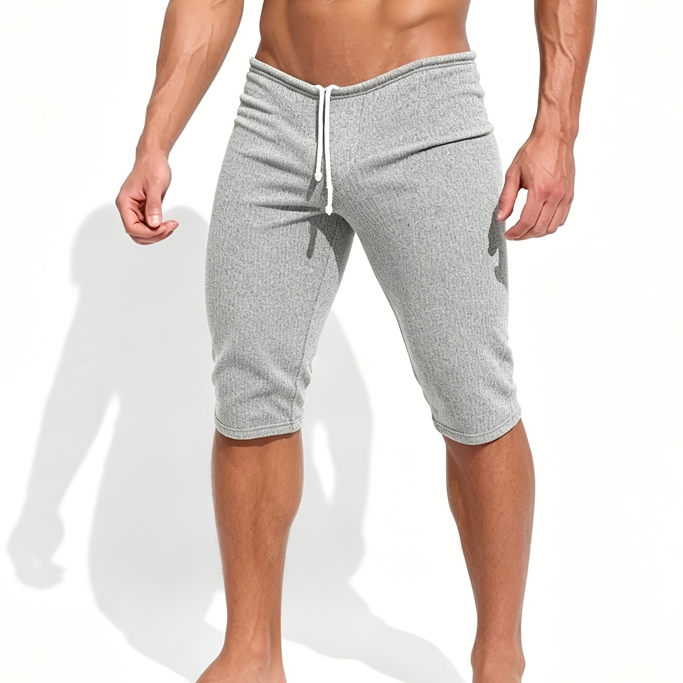 TEMU Gym High-elasticity Fine Striped Men's Training And Fitness 7- Pants, Outdoor Running Sports Men's Gym Tight Sports 7-point Cool Breathable
