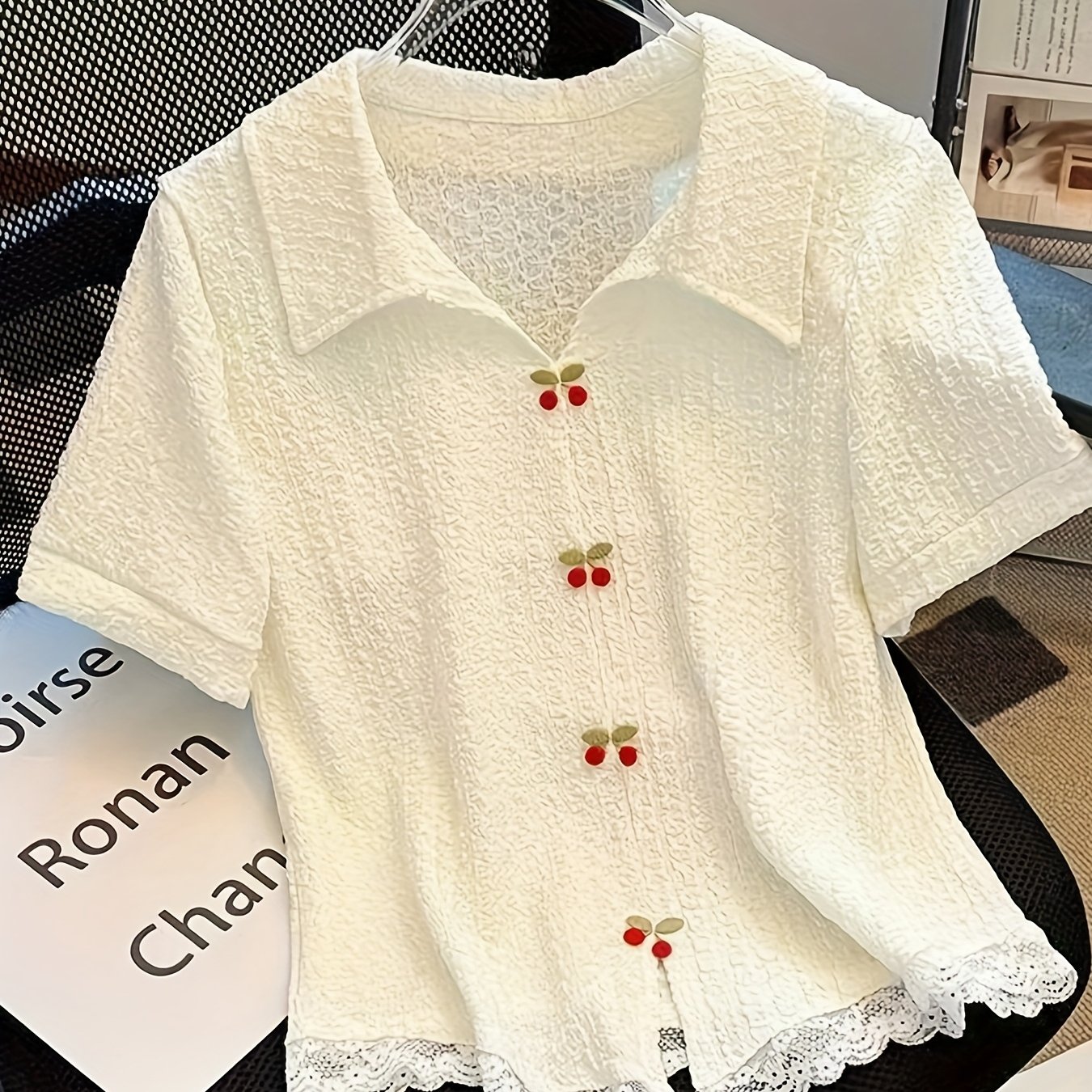 E-shop Spitzen-Patchwork-Stretch-Oberteil, Elegantes Schickes Damenhemd