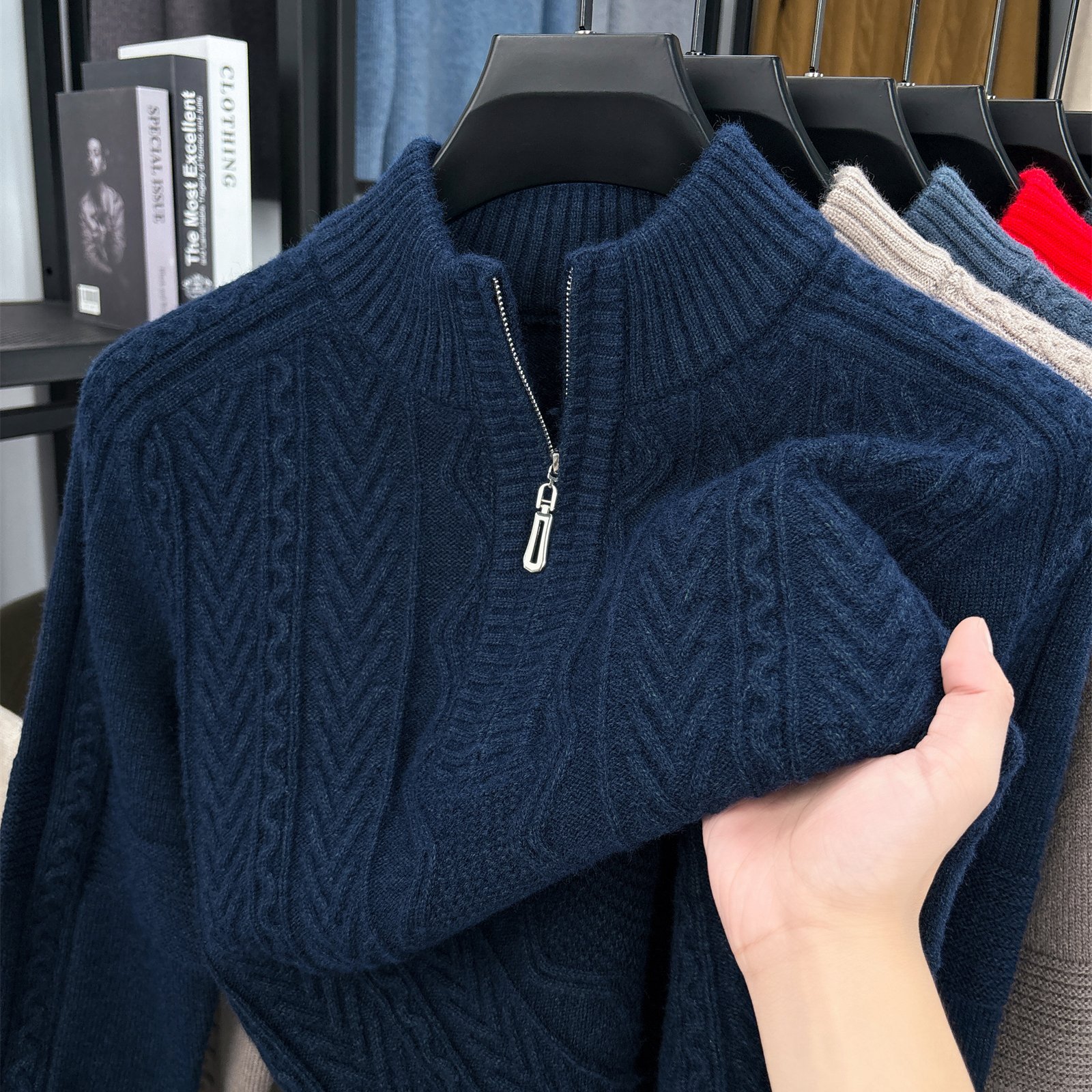 TEMU Autumn Winter New Half-high Neck Sweater For Men, Thickened Warm Half-zip Knit Base Layer Sweater For Young Men, Jun Niu