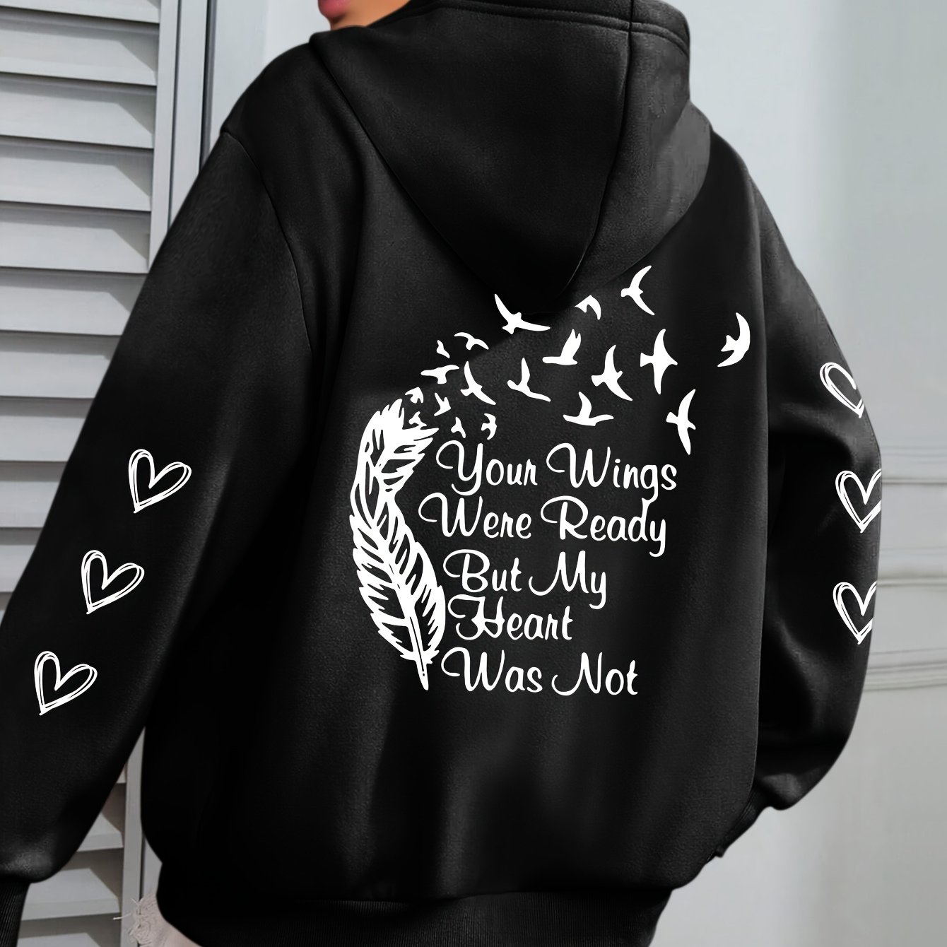 TEMU Fly Print Hoodie, Casual Fashion Sweatshirt, Hooded Pocket Drawstring Sweatshirt For Fall & Winter, Women's Clothing