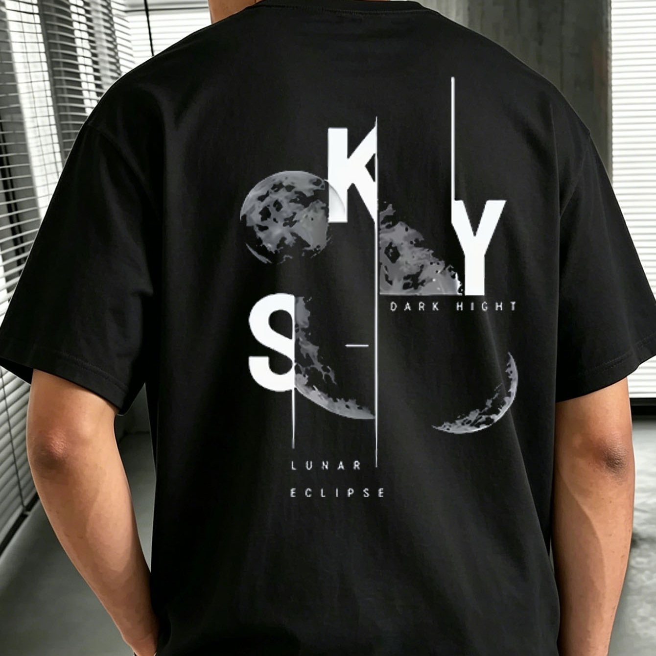 Men's Oversized Graphic T-shirt Summer Back Print Dark Minimal Streetwear Loose Fit Tee