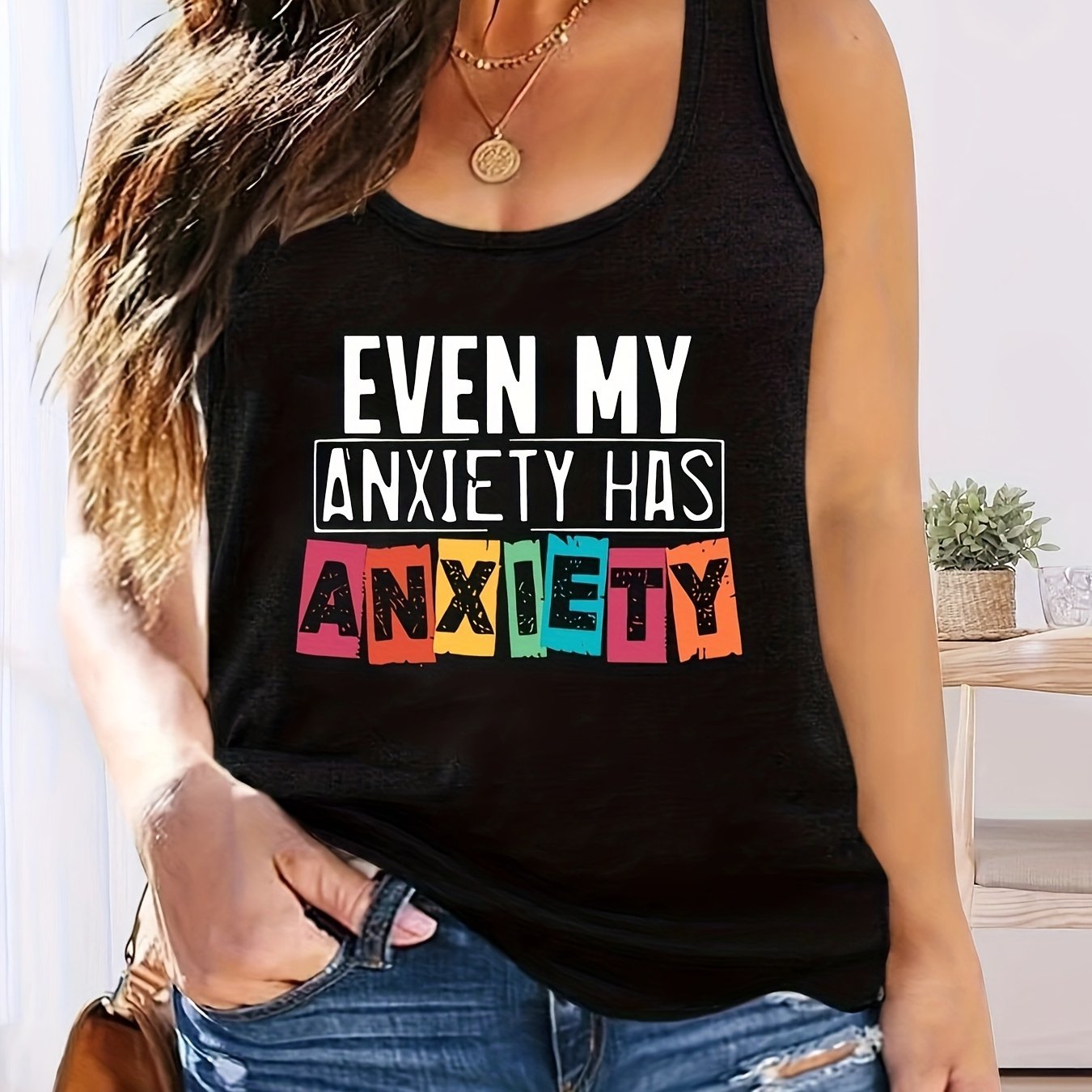 TEMU Plus Size, Plus Ladies Plus Size Letter Slogan Top Tank T-shirt