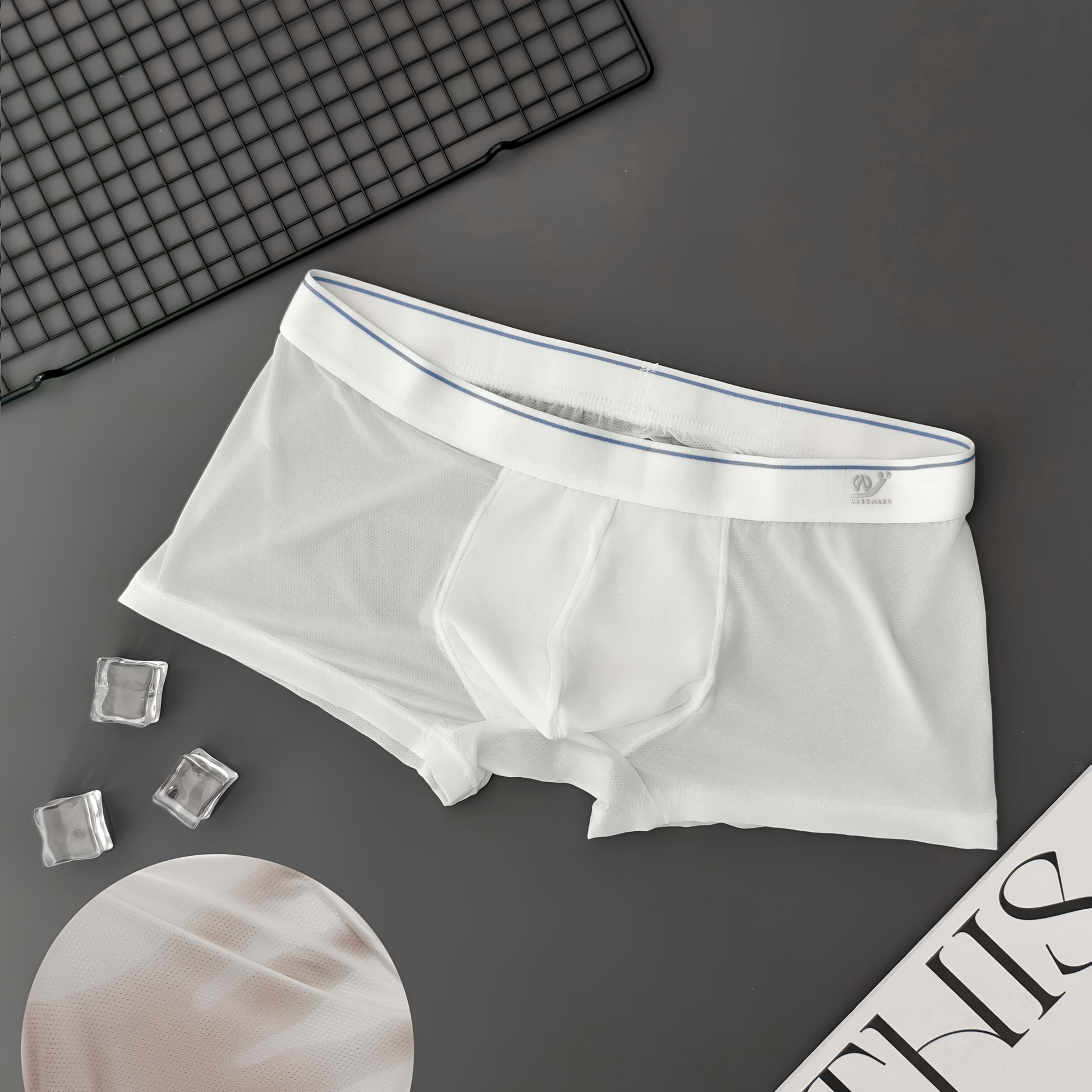 TEMU Men'-thin Semi-sheer Boxer Briefs, Breathable And Cooling Stretch Underwear