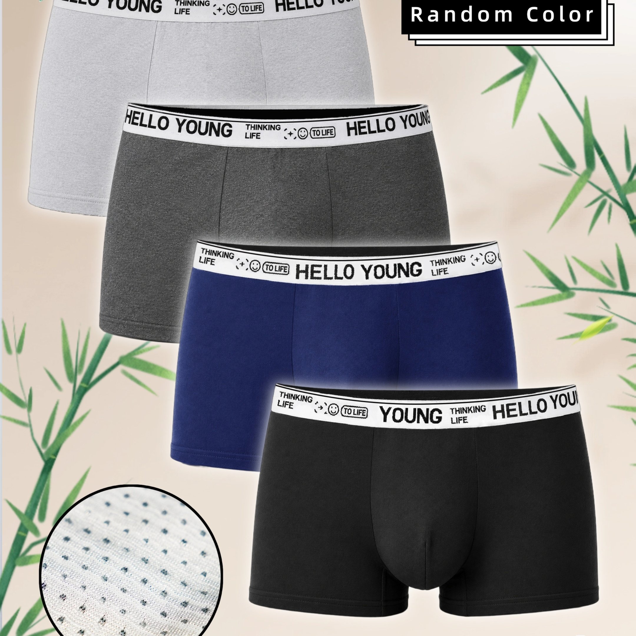 TEMU Random 3pcs Set Of Men's And Teenager's Athletic Briefs, Solid Color Hello Random Letter Waistband, Loose Lightweight Breathable High-elastic,