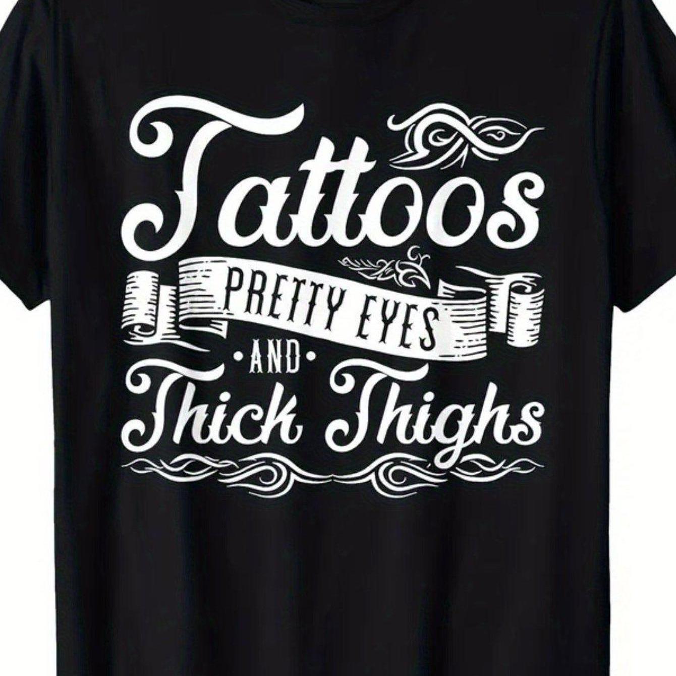 TEMU Plus Size - Plus Size - Women's Plus Size Thigh Tattoo Inspiration Casual T-shirt 2026 New, Black, Machine Washable, 1pc, 180g, Round Neck,