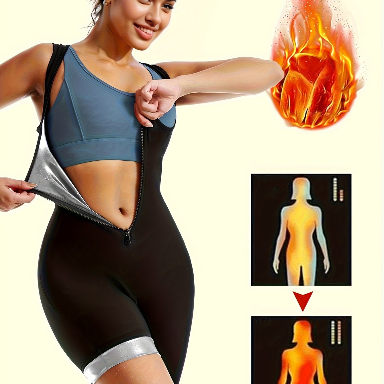 TEMU 1pc 2026 Spring Summer New Women's Sleeveless Sauna Shorts, Sauna Jumpsuit, Full Body Sweat Suit, Athletic Jumpsuit, Fitness Wear, Women's Sweat
