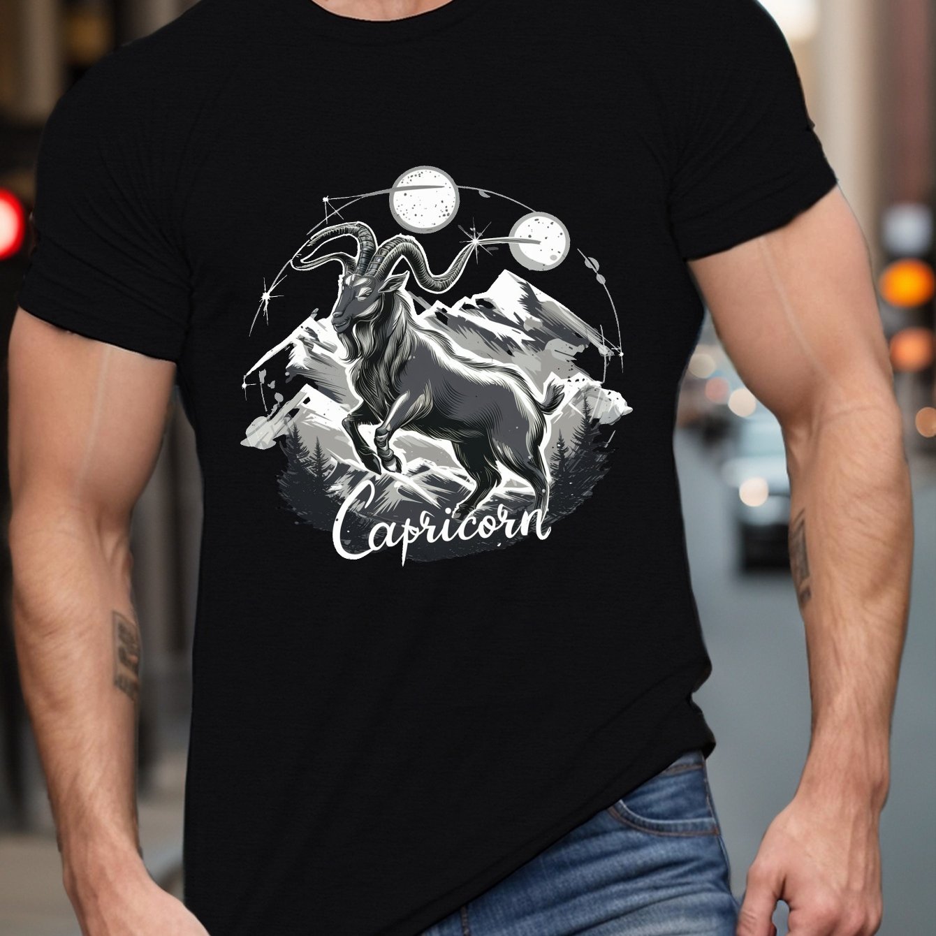 TEMU Zodiac Graphic Tee For Men - Casual Short Sleeve, Breathable Polyester, Machine Washable - Fashion