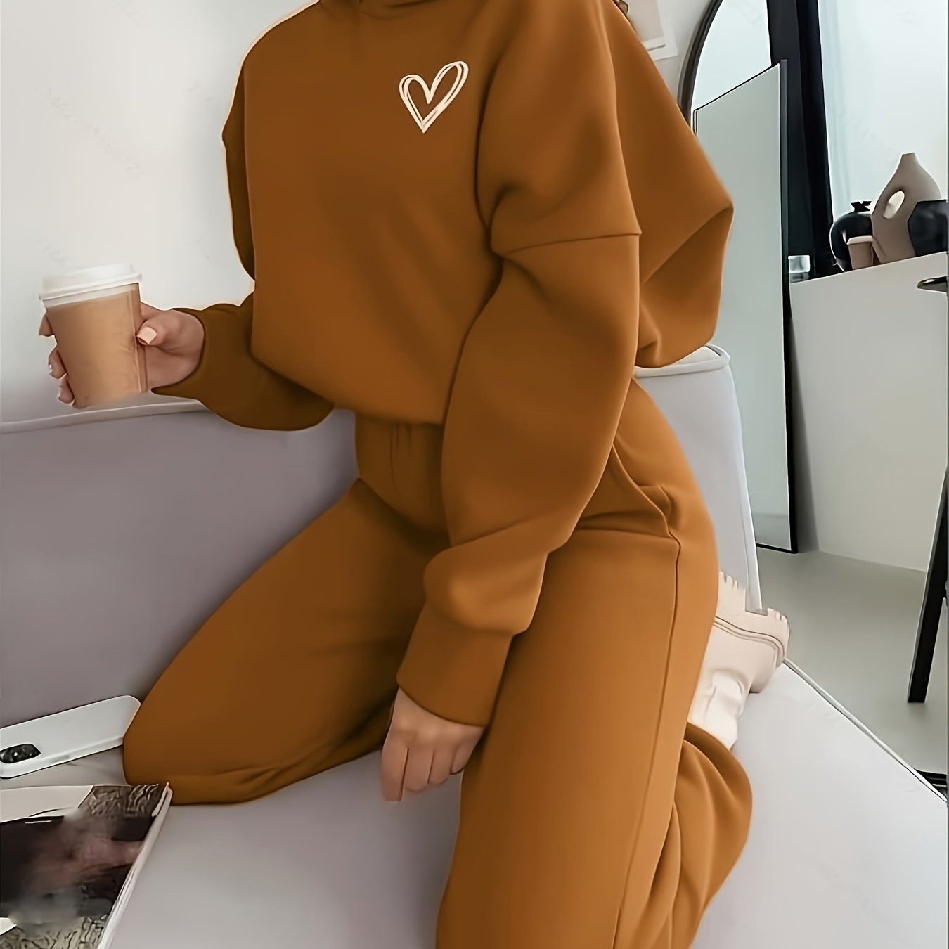TEMU Women's Minimalist Y Elegant Casual Long-sleeve Hoodie & Sweatpants Set