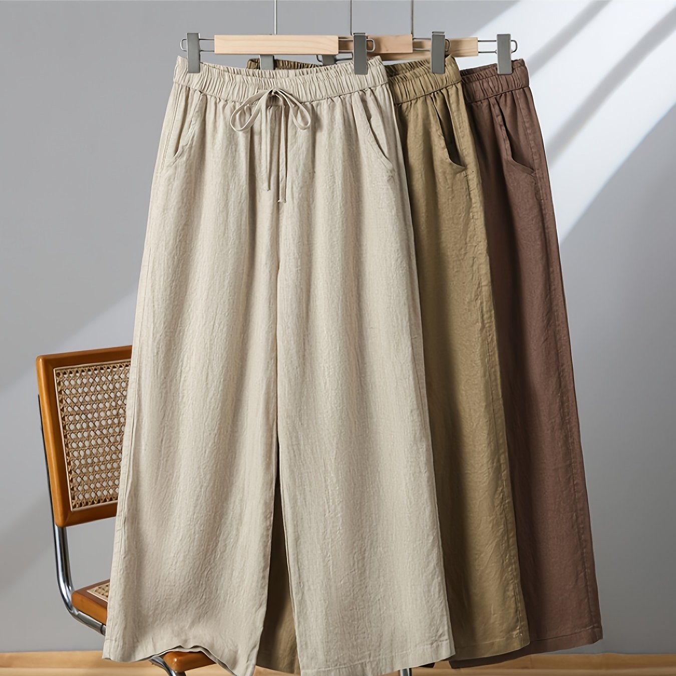 TEMU 【商品名】ストレートレッグパンツ。春夏レトロ日本風ドワイドレッグパンツ。シンプルでルーズなレディースパンツ。肌に優しくて柔らかい。通気性があり万能。