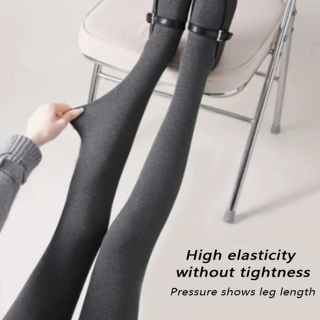TEMU 1pc Smoke Gray Pinstripe Leggings Women's Spring Autumn Winter Fleece Thick Outerwear Warm Flat-crotch Base Pants