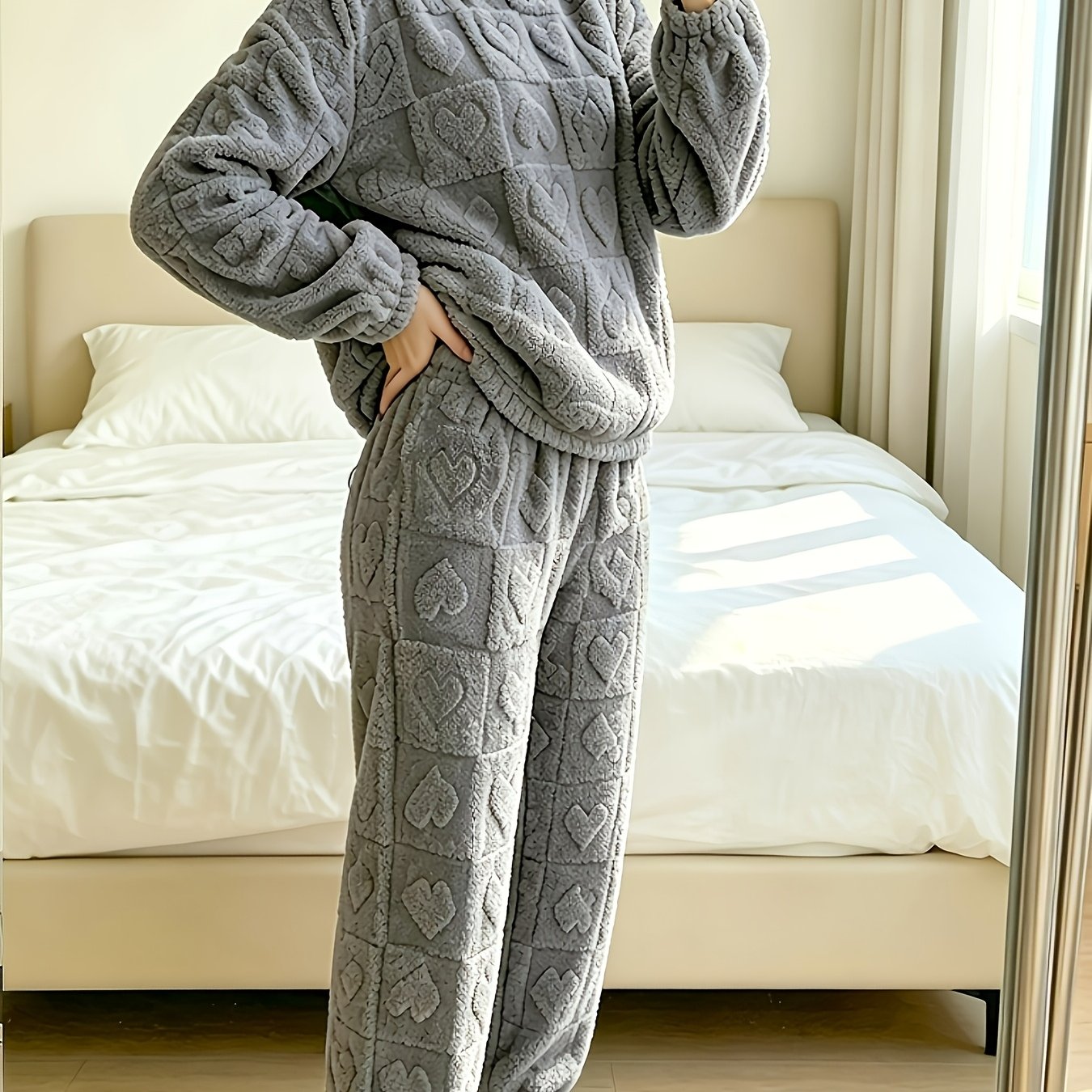 TEMU Ensemble 2 pièces de détente chaud à capuche pour femme, automne-hiver, tenue décontractée avec pantalon et à cœur en pour dames