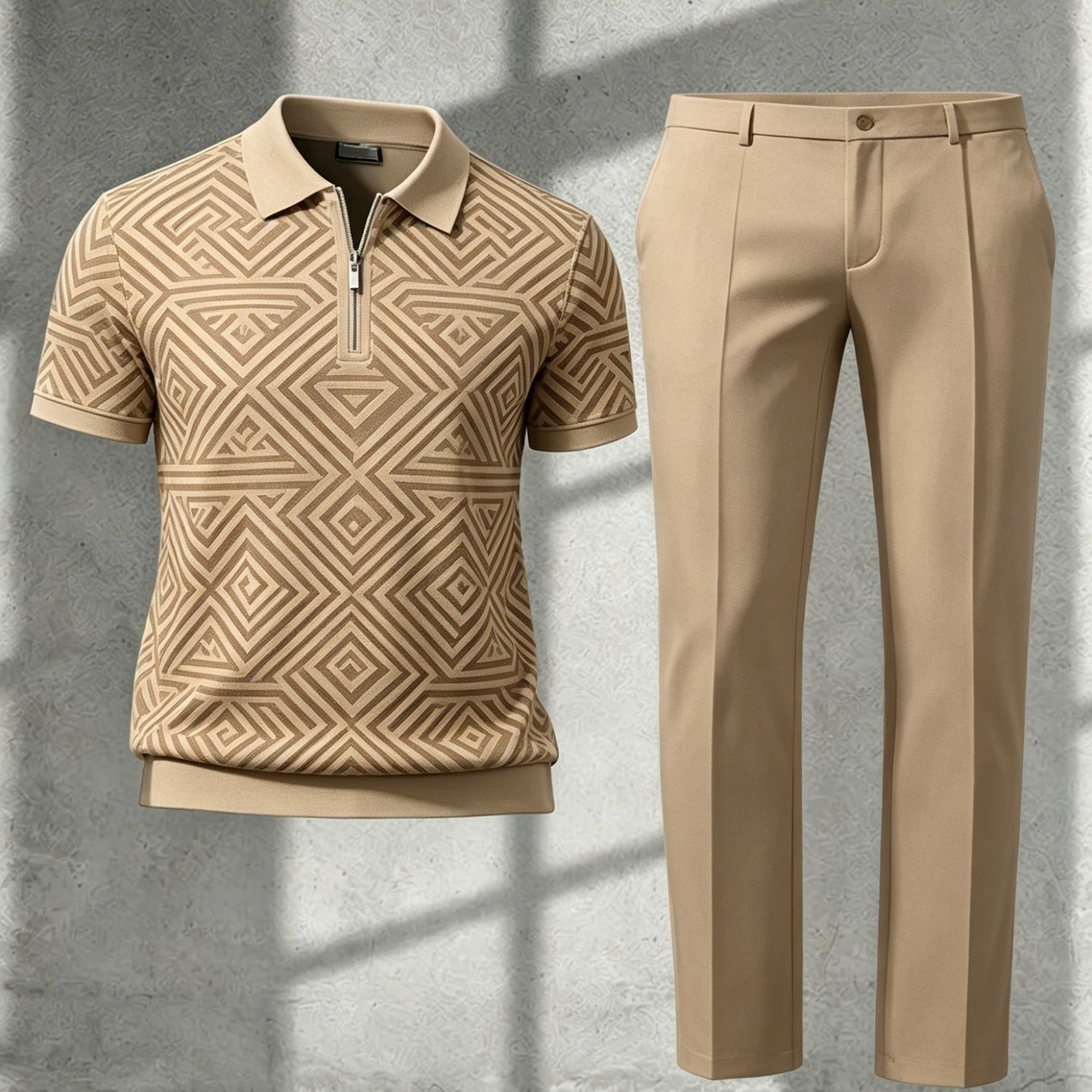 Men's Casual Short-sleeve And Long Pants Set, Geometric Design, Suitable For Outdoor , Loose And Comfortable Set, Men's Four-season Outfit Set, Men's Gift
