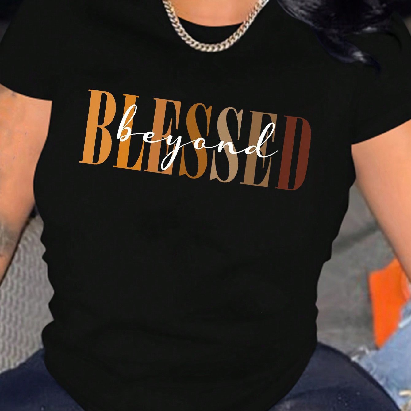 TEMU Blessed Letter Print Crew Neck T-shirt, Casual Short Sleeve Top For Spring & Summer, Women's Clothing