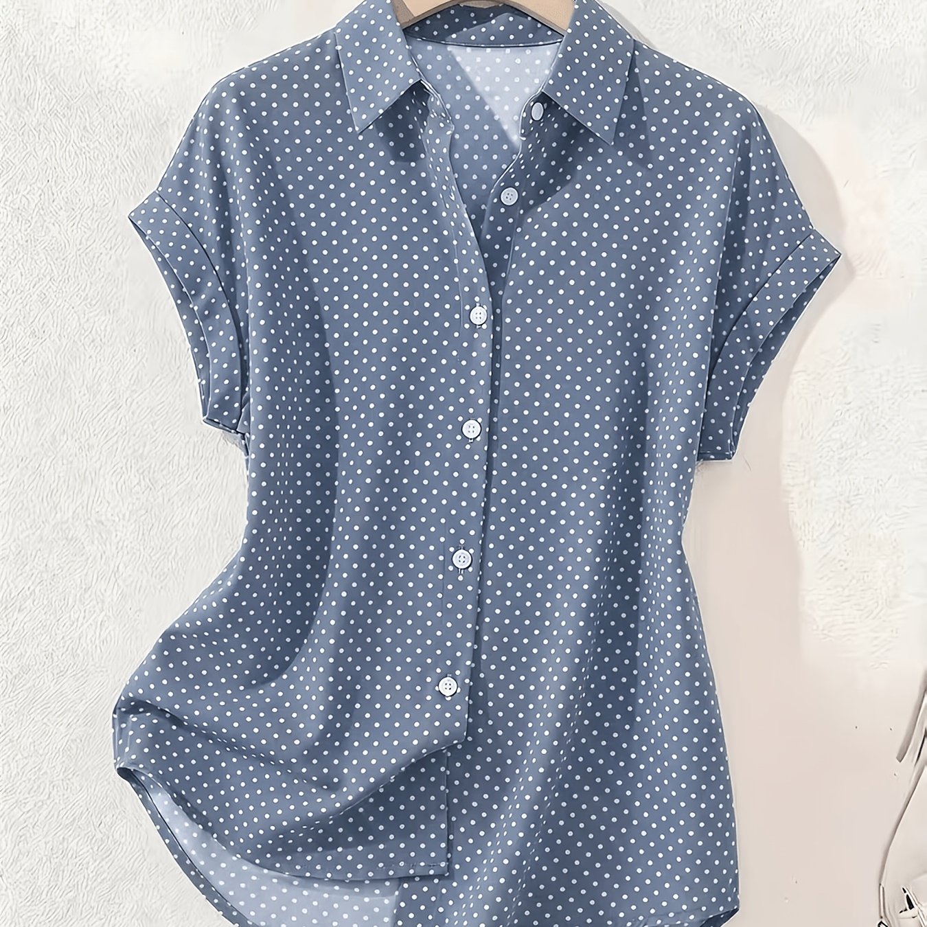 TEMU Targeted Women's Elegant Fashion Printed Polka Dot Single-breasted Short Sleeve Shirt For Spring Summer Autumn Casual Vacation Travel