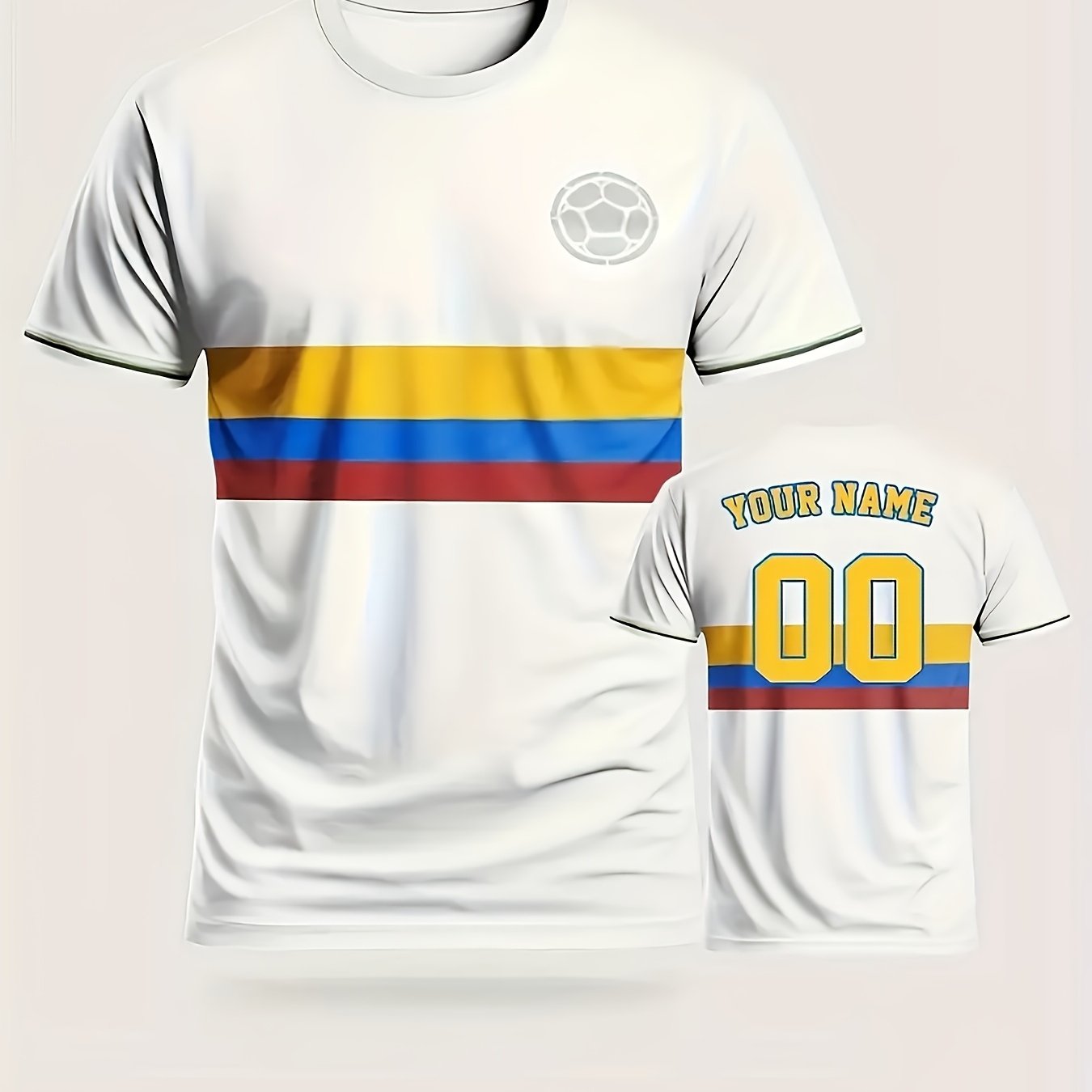 TEMU Gepersonaliseerd voetbalshirt, met naam en nummer - Ademend T-shirt met ronde hals en Colombiaanse vlag, geschikt voor volwassen training,