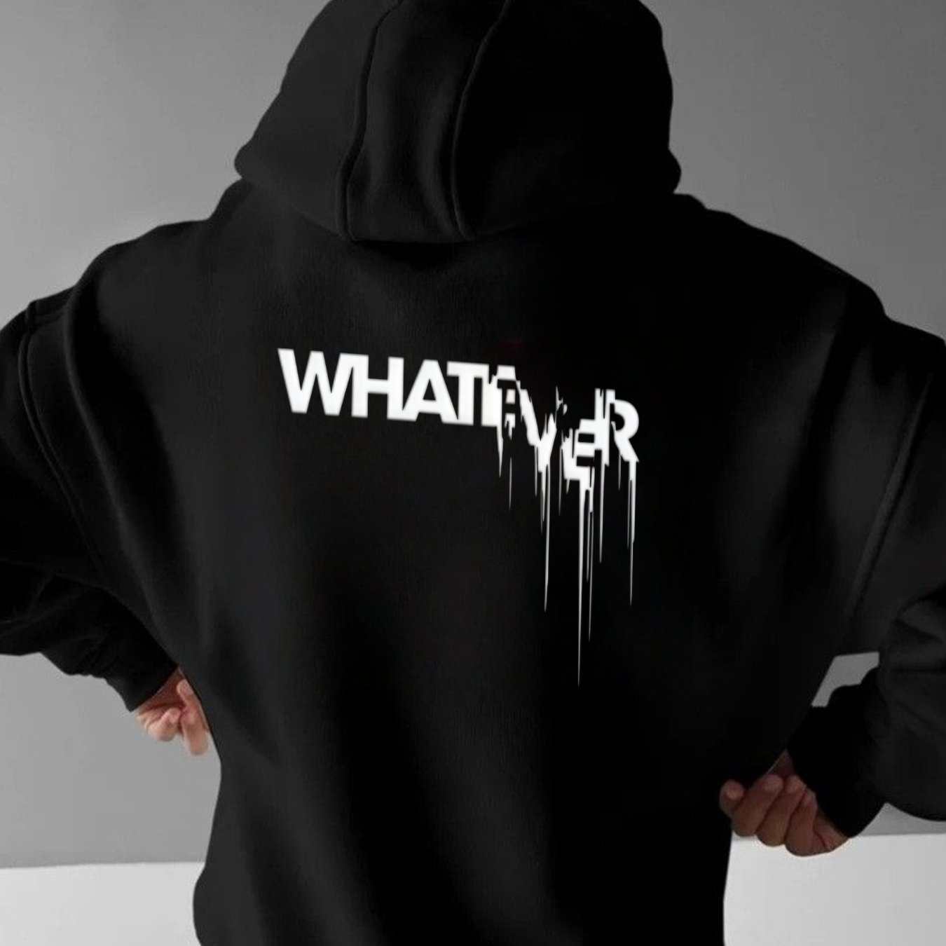 Image of Men's Oversized Sports Hoodie With Whatever Text Print, Urban Streetwear Pullover With Relaxed Fit And Hood For Gym Casual And Travel, Versatile Autumn Winter Layering Essential Europe Local Shipping