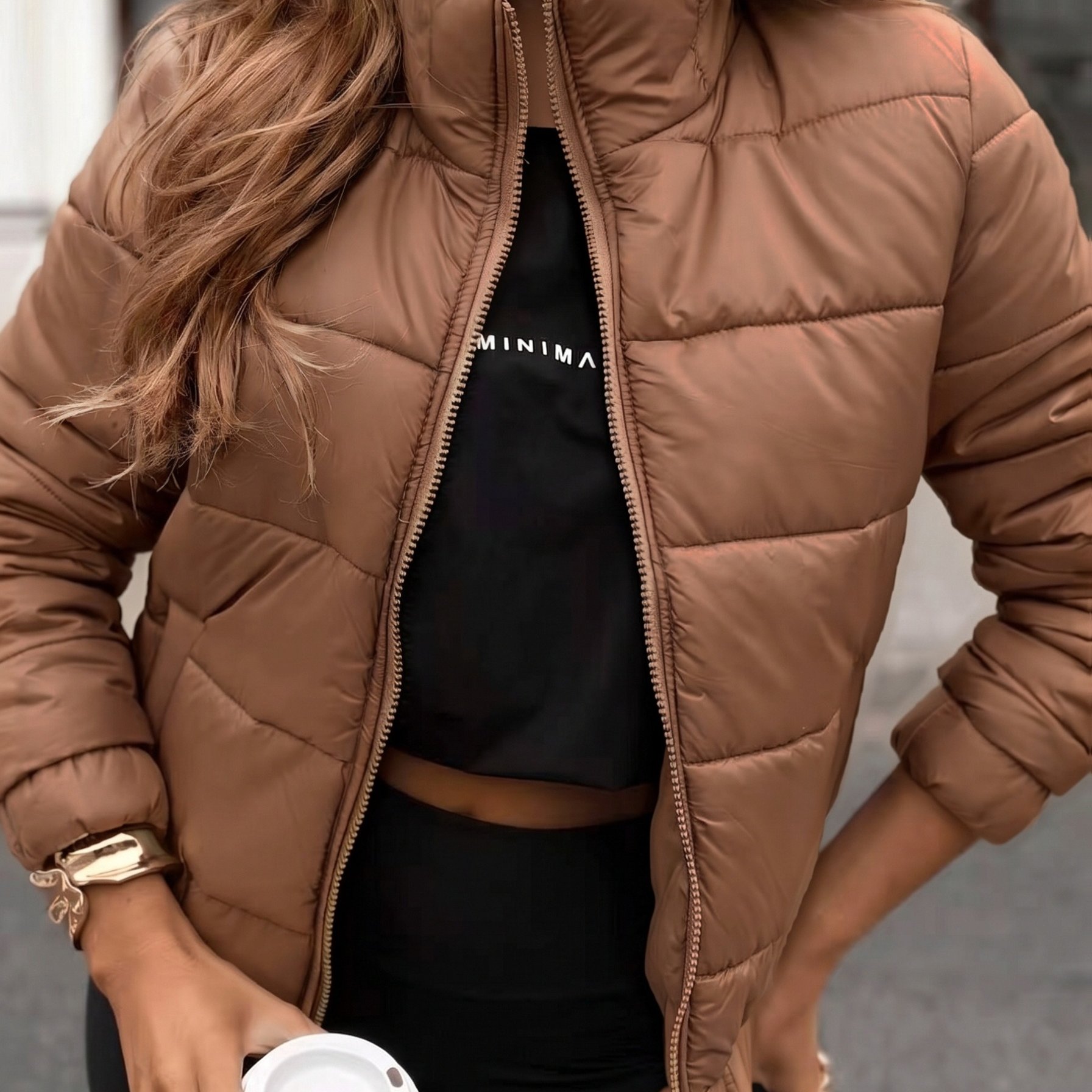 TEMU Chaqueta acolchada versátil para mujer, casual de otoño/invierno con cremallera, abrigo para a día