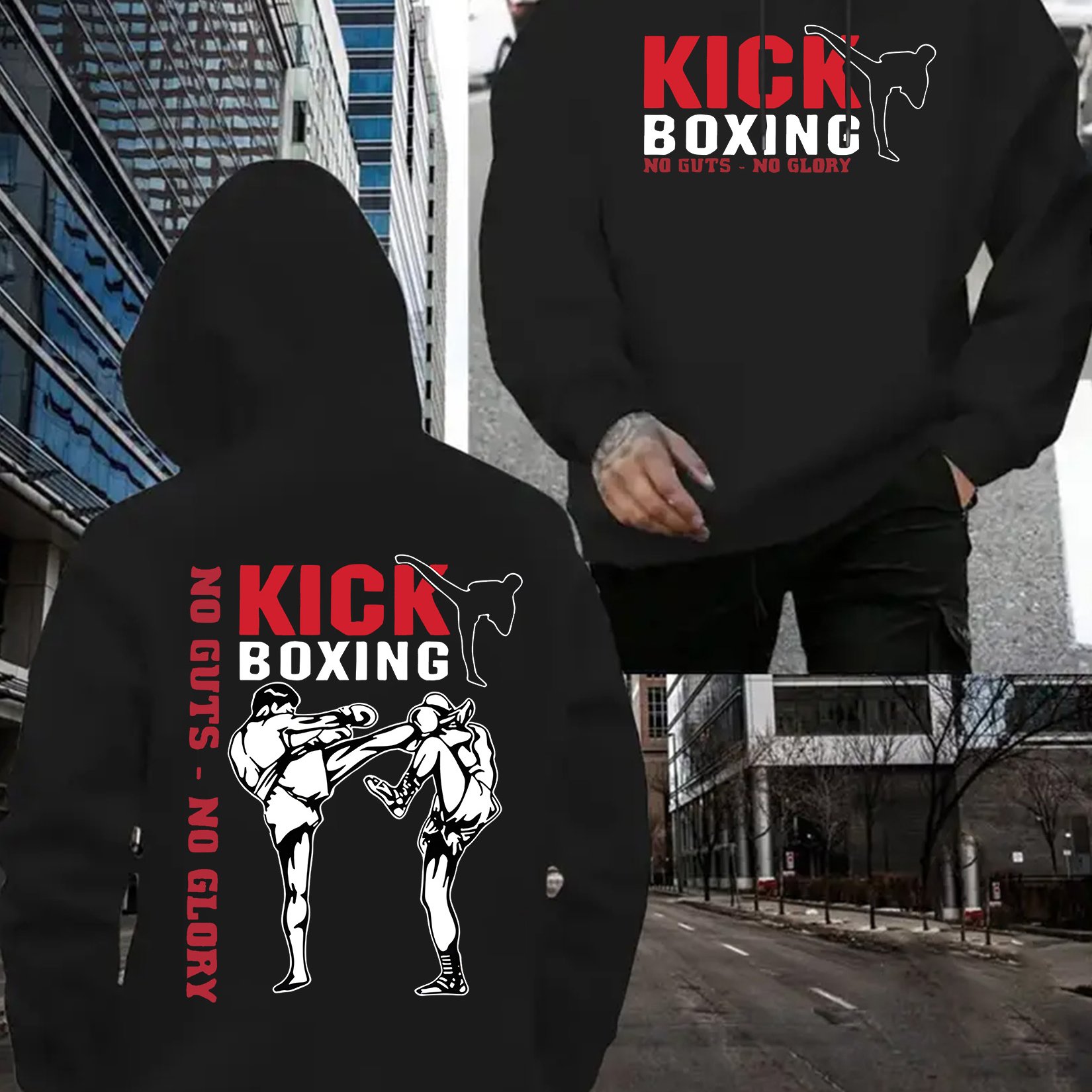 Boxing Two-sided Pattern & Design Men's Hoodie, Premium Knitted Polyester, Geometric Pattern Casual Hoodie, Drawstring, Regular Cut Hoodie